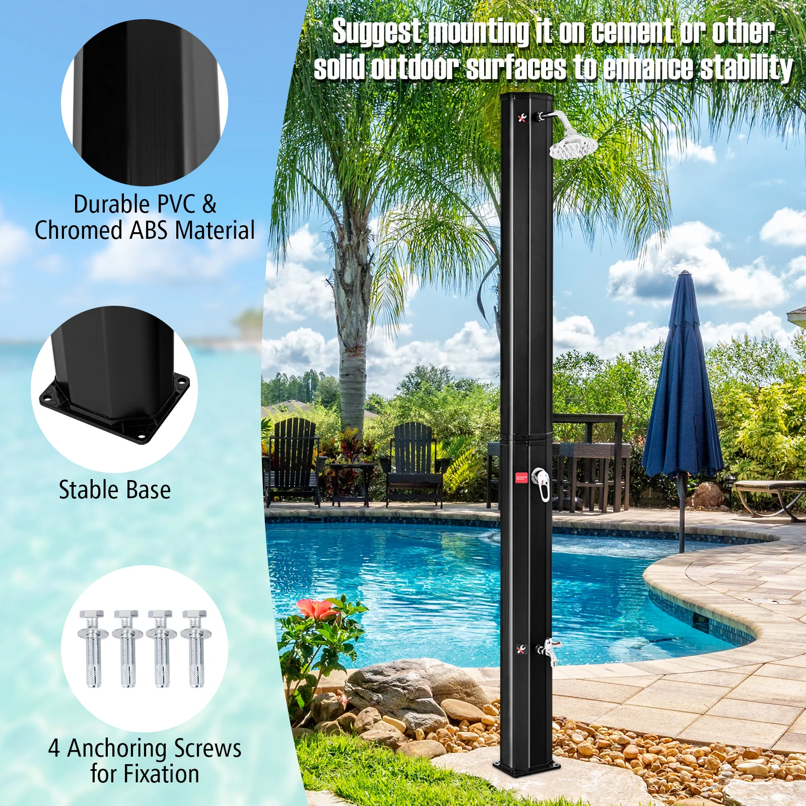 Outdoor Solar Heating Shower Head, 7.2 Ft, Black - Image 6