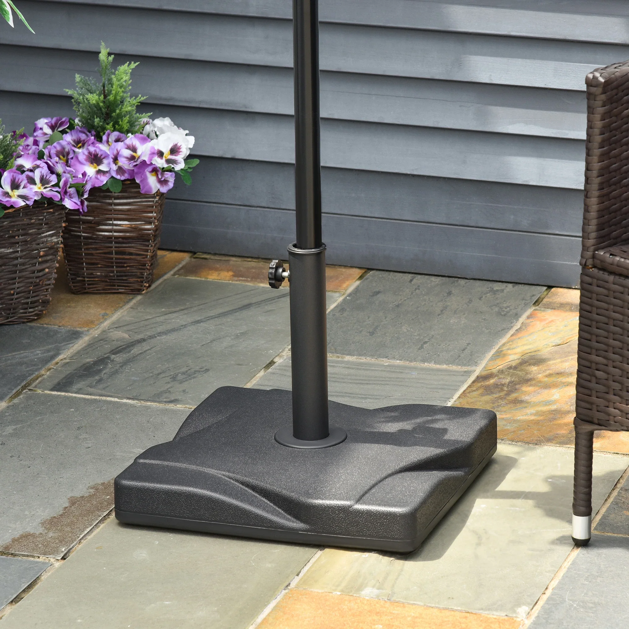 Outdoor Square Cement Parasol Base, Fits Φ1.3", Φ1.5", Φ2.0" Pole, Black - Image 2