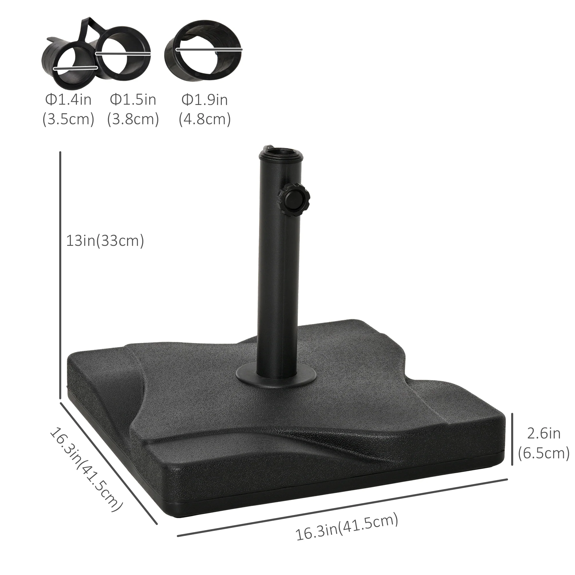 Outdoor Square Cement Parasol Base, Fits Φ1.3", Φ1.5", Φ2.0" Pole, Black - Image 3