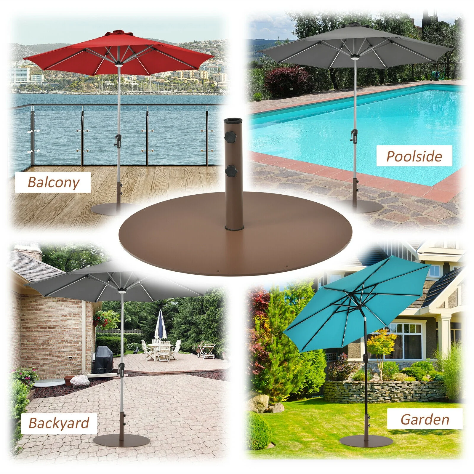Outdoor Steel Market Umbrella Base Stand, 29.5 Inches, Brown - Image 3