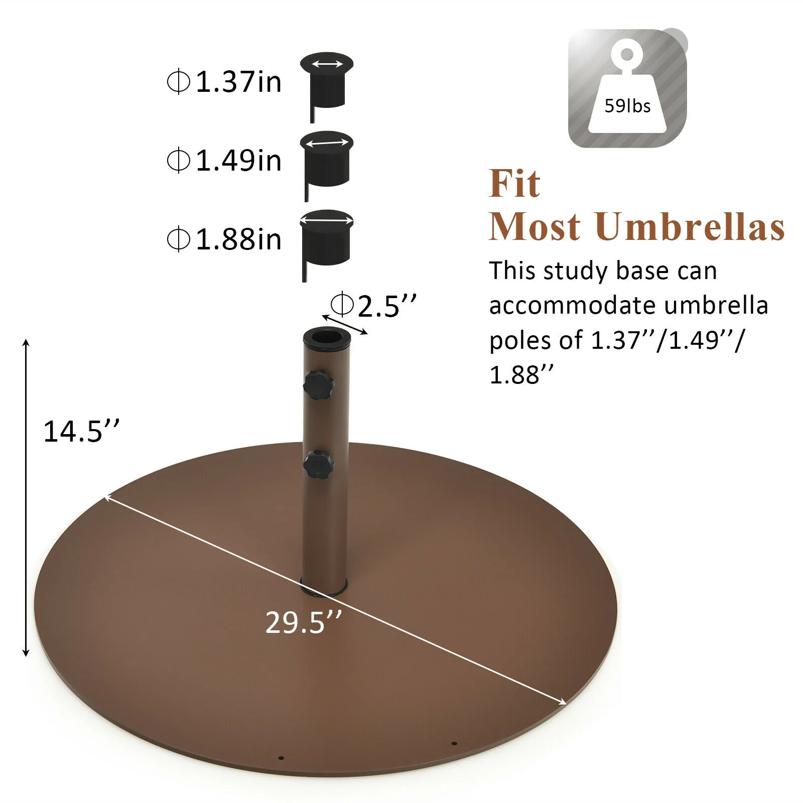 Outdoor Steel Market Umbrella Base Stand, 29.5 Inches, Brown - Image 5