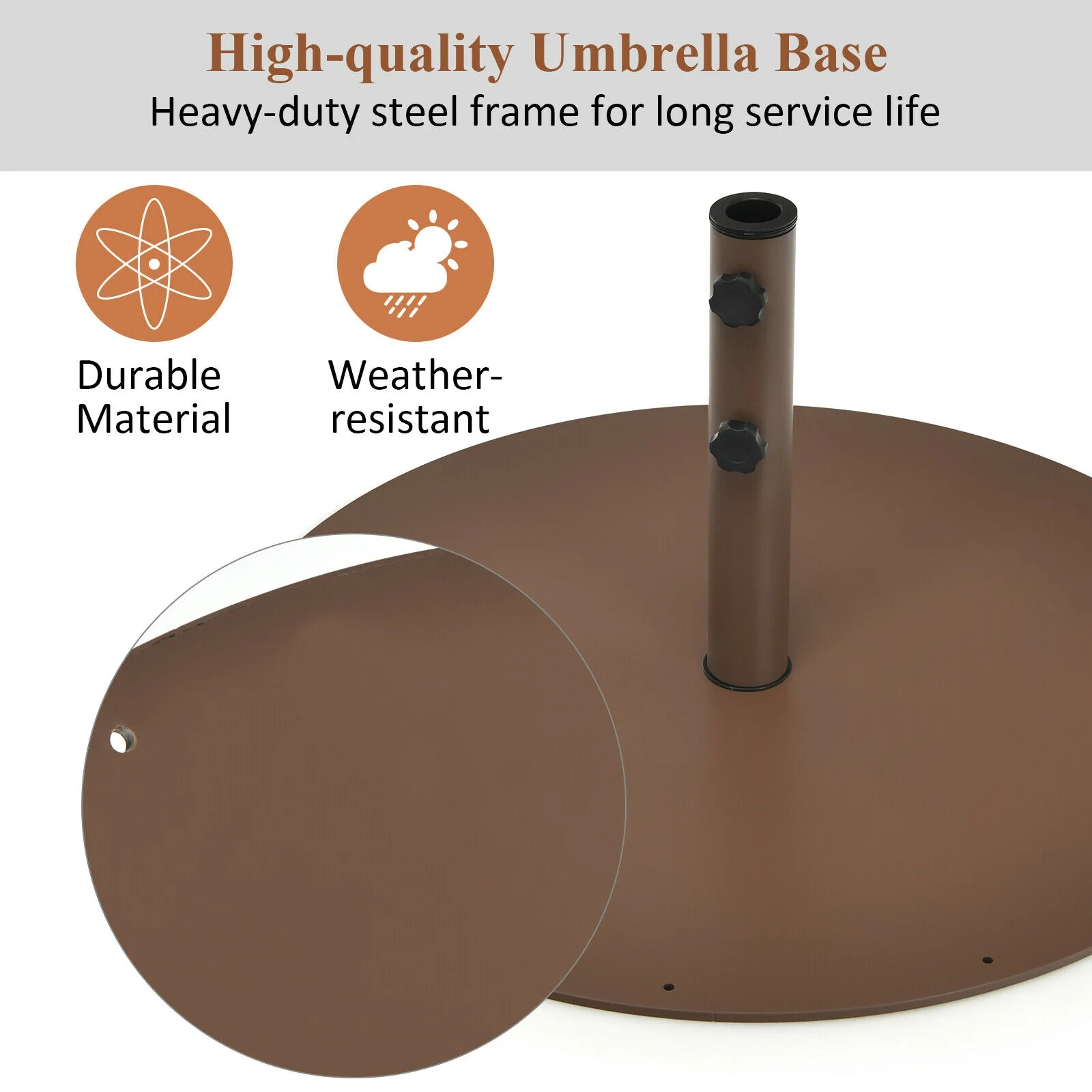 Outdoor Steel Market Umbrella Base Stand, 29.5 Inches, Brown - Image 9