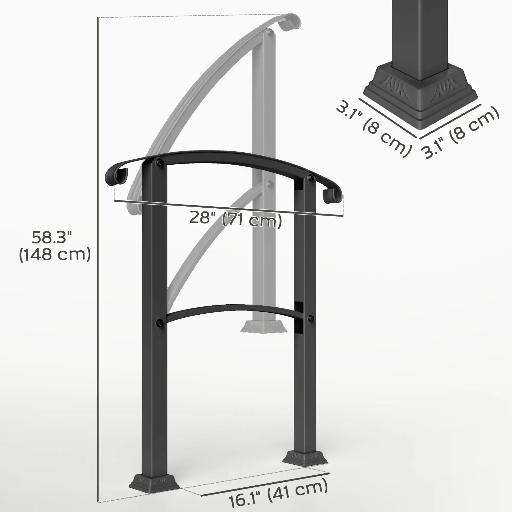 Outdoor Step Handrails, 1-3 Step, Metal Railing with Kit, Black - Image 3