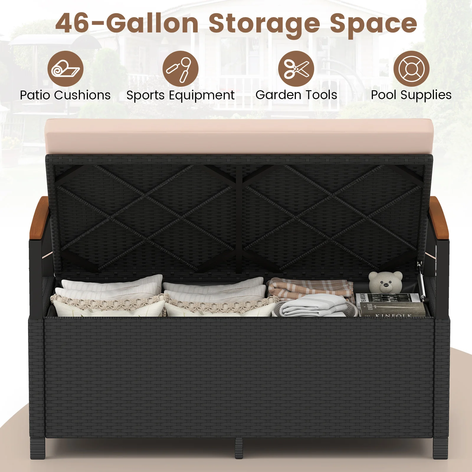 Outdoor Storage Bench Deck Box, Beige - Image 4