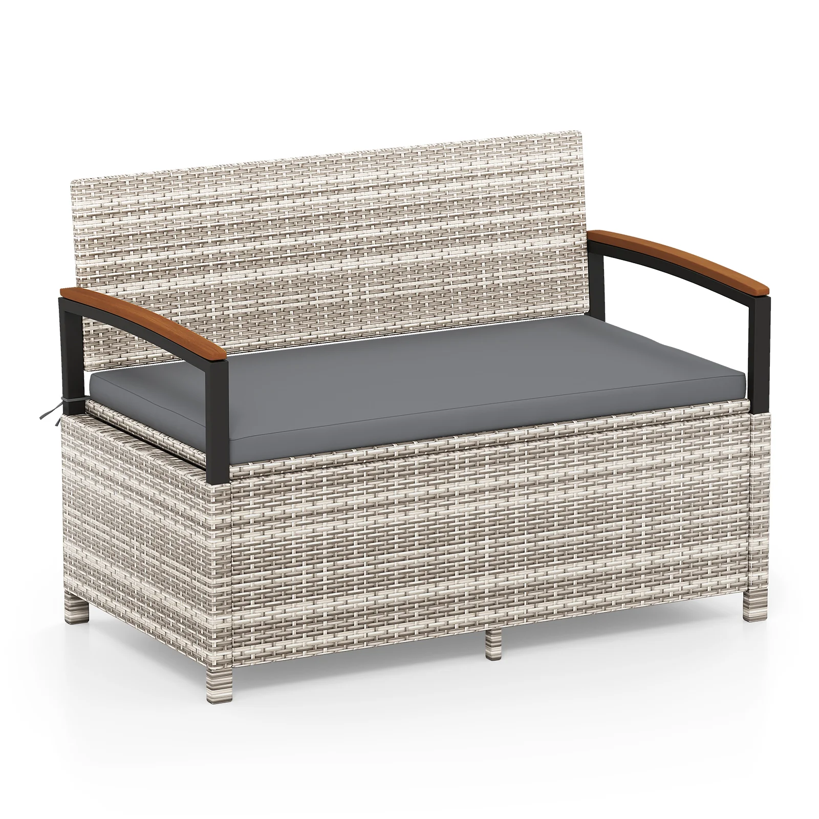 Outdoor Storage Bench Deck Box, With Cushion, Gray