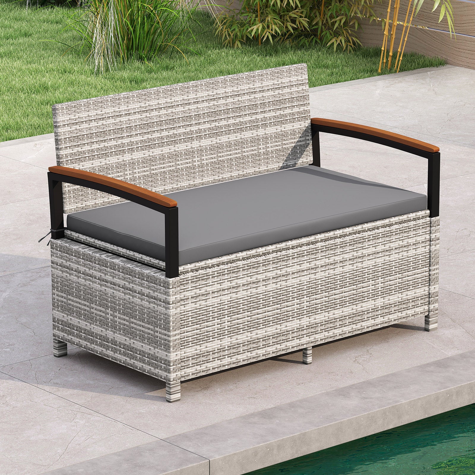 Outdoor Storage Bench Deck Box, With Cushion, Gray - Image 2