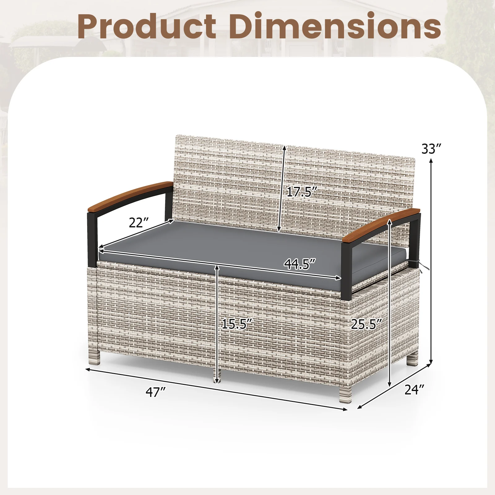 Outdoor Storage Bench Deck Box, With Cushion, Gray - Image 3