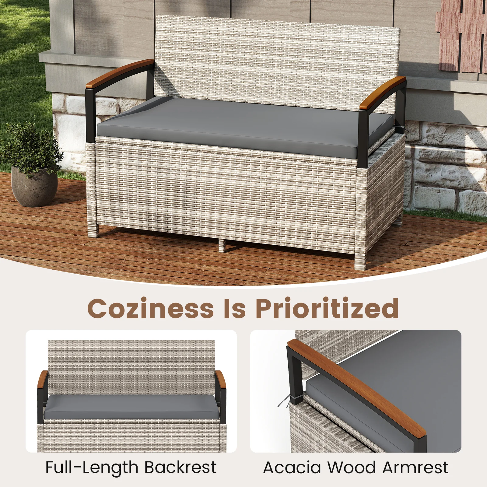 Outdoor Storage Bench Deck Box, With Cushion, Gray - Image 8