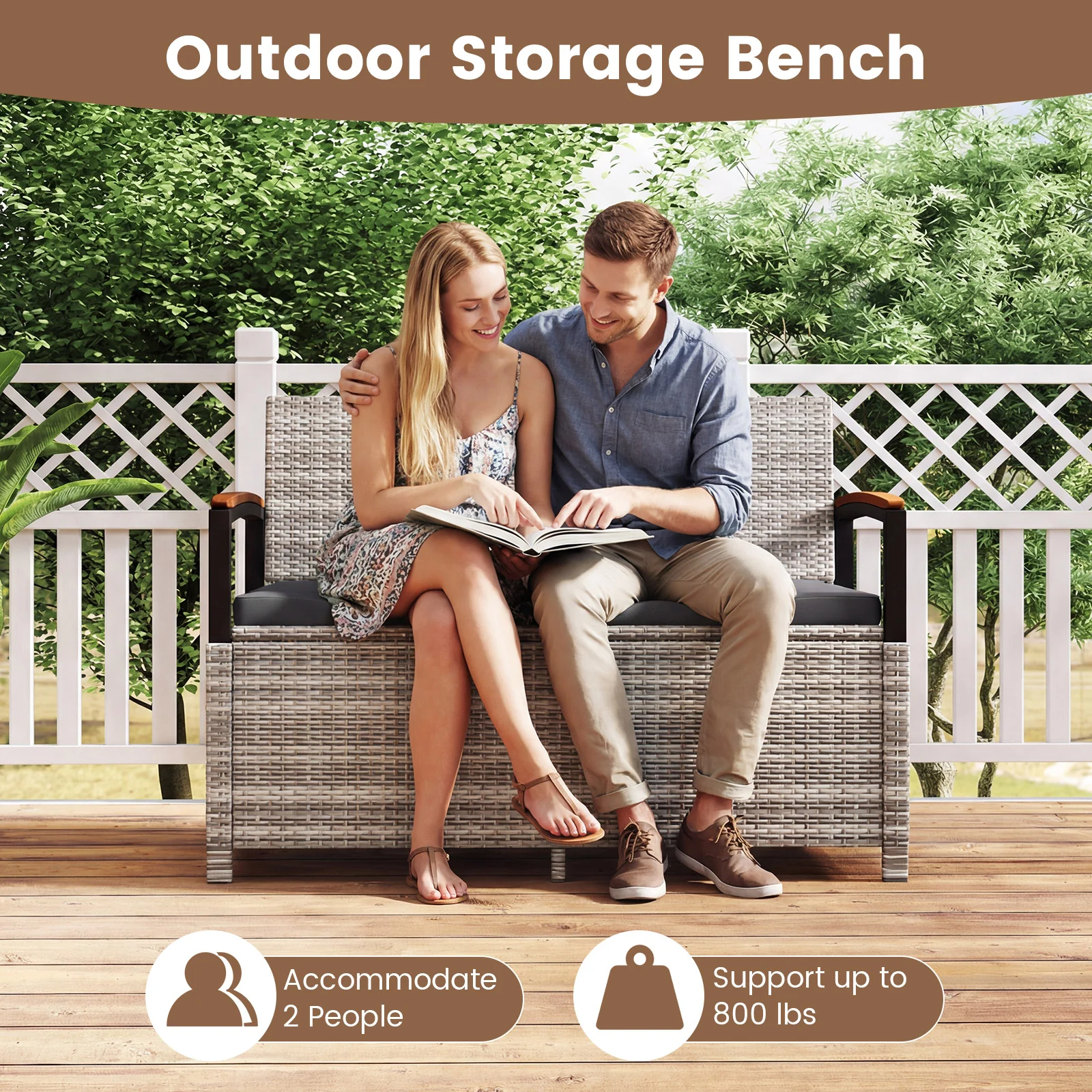 Outdoor Storage Bench Deck Box, With Cushion, Gray - Image 9