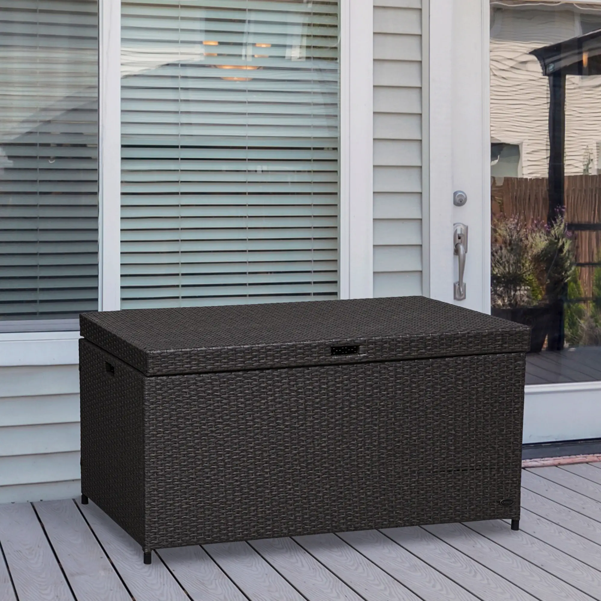 Outdoor Storage Box, 118 Gallon, Plastic Lid, Handles, Grey - Image 2