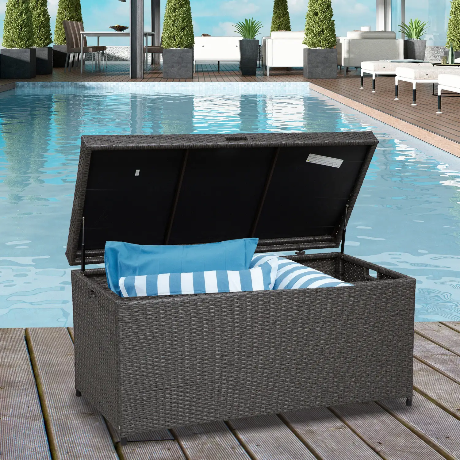 Outdoor Storage Box, 118 Gallon, Plastic Lid, Handles, Grey - Image 8