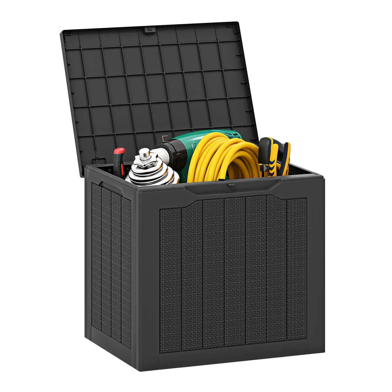 Outdoor Storage Box 25 Gallon Deck Box with Lockable Lid and Wicker-woven Texture, Black - Image 4