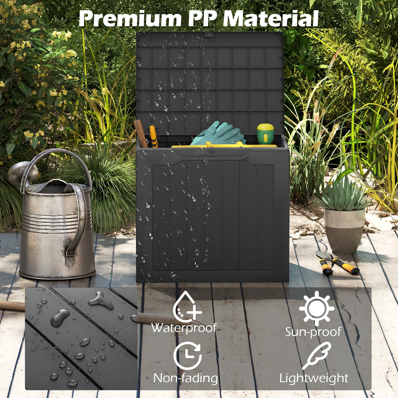 Outdoor Storage Box 25 Gallon Deck Box with Lockable Lid and Wicker-woven Texture, Black - Image 9