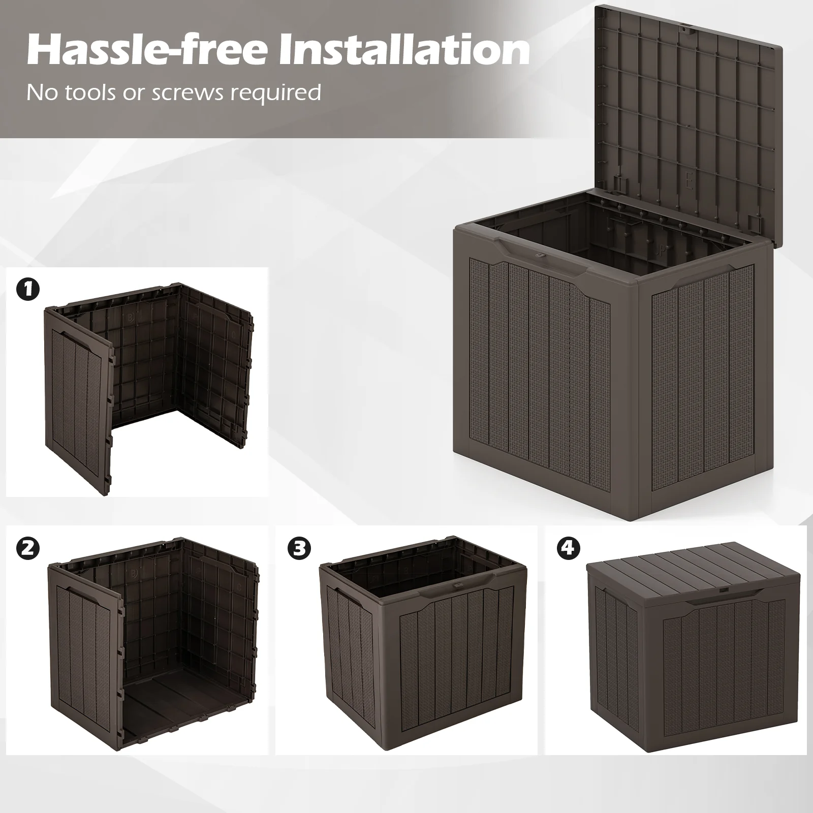 Outdoor Storage Box 25 Gallon Deck Box with Lockable Lid and Wicker-woven Texture, Brown - Image 10
