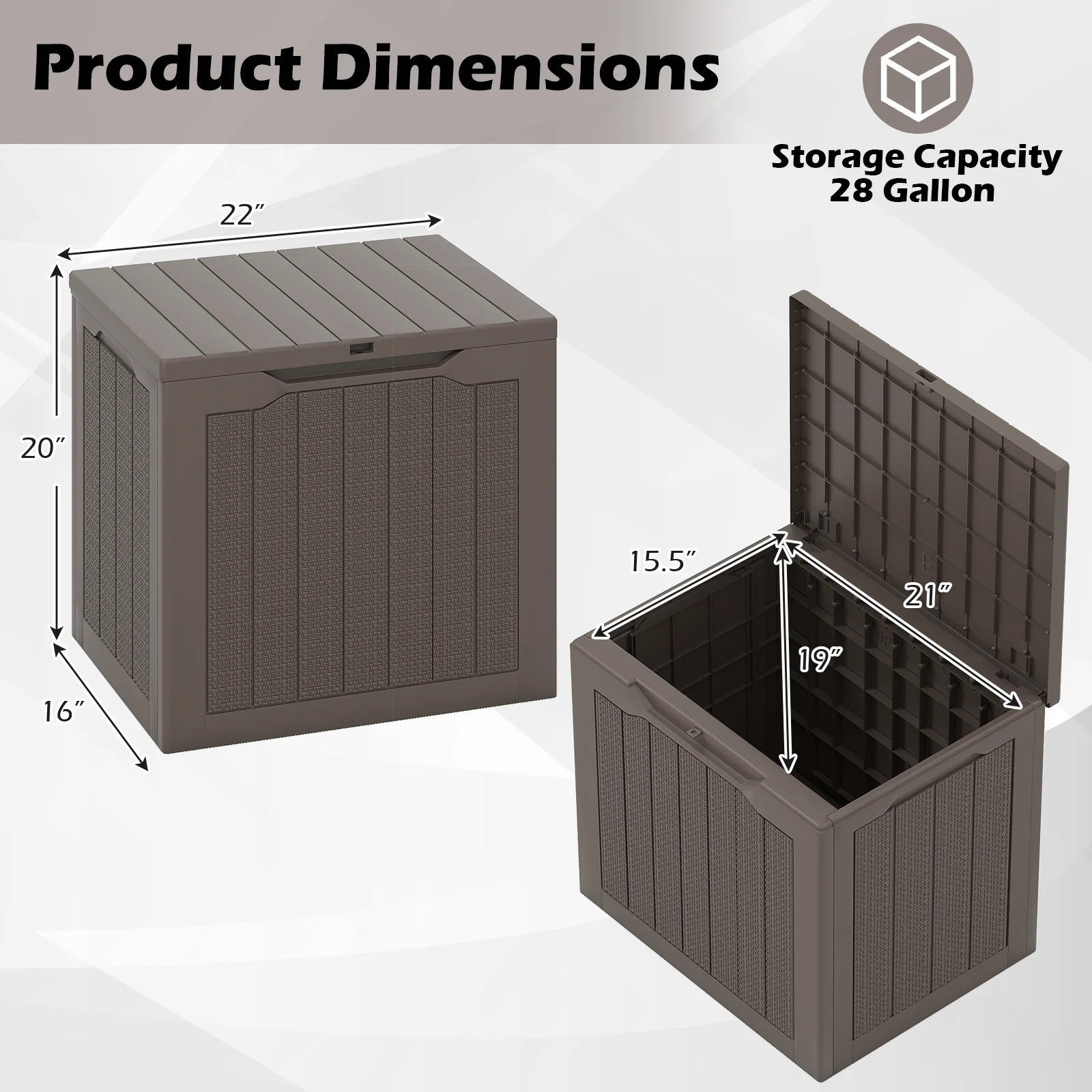 Outdoor Storage Box 25 Gallon Deck Box with Lockable Lid and Wicker-woven Texture, Brown - Image 6