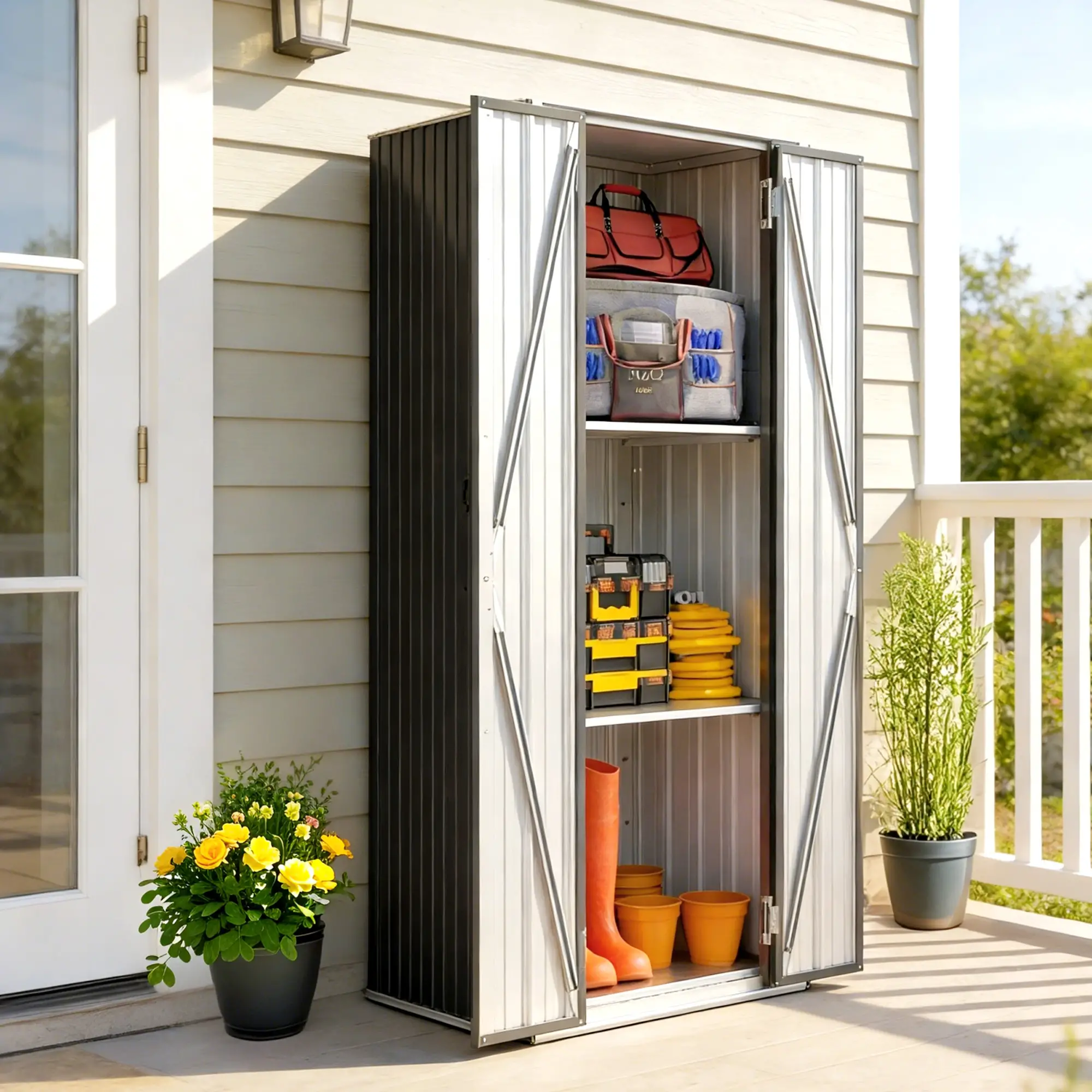 Outdoor Storage Shed, Adjustable Shelves, Metal Garden Shed, Double Doors - Image 2