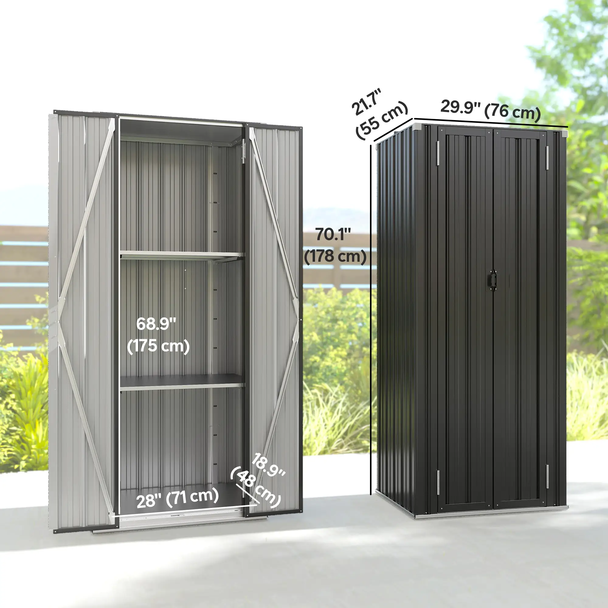 Outdoor Storage Shed, Adjustable Shelves, Metal Garden Shed, Double Doors - Image 3