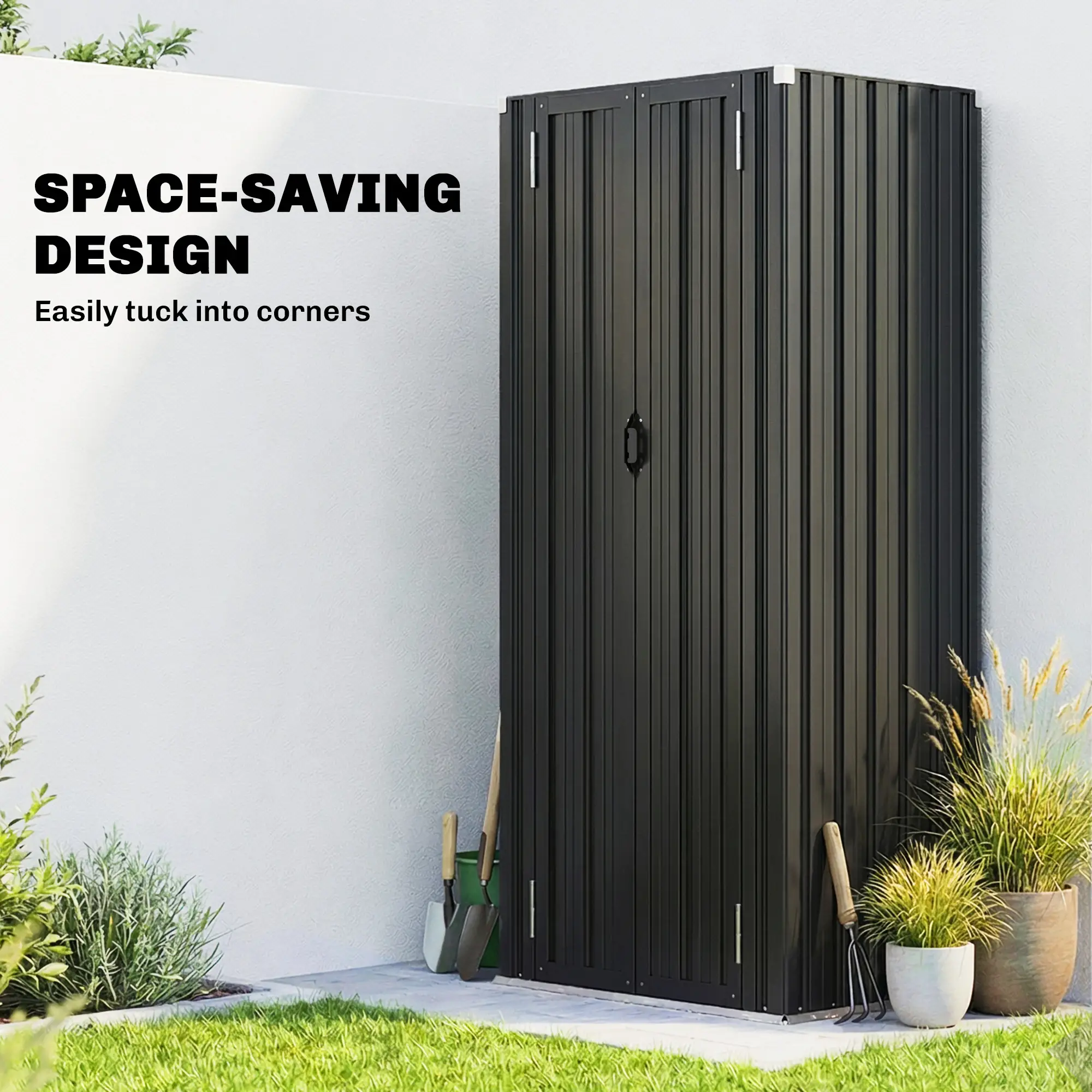 Outdoor Storage Shed, Adjustable Shelves, Metal Garden Shed, Double Doors - Image 4