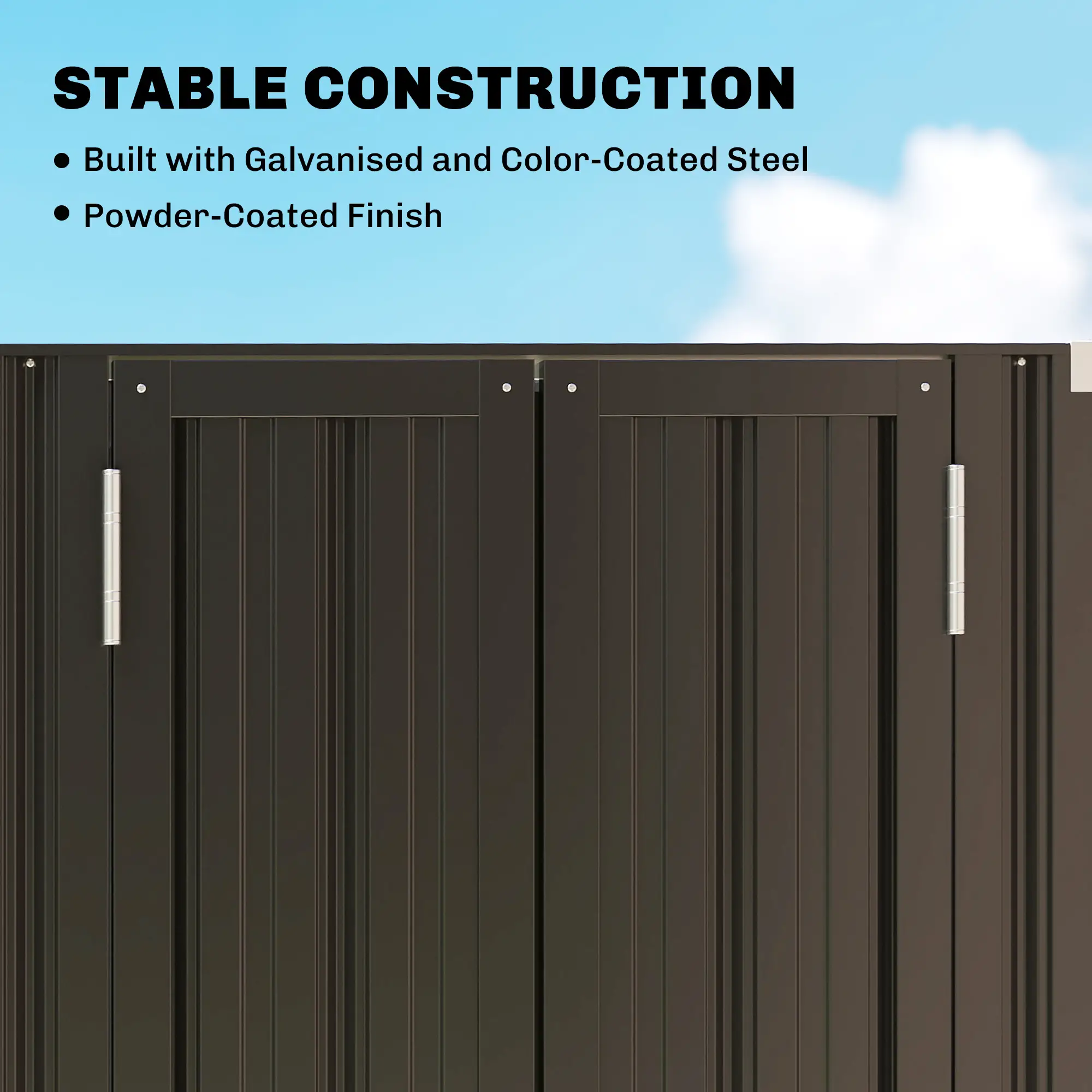 Outdoor Storage Shed, Adjustable Shelves, Metal Garden Shed, Double Doors - Image 6