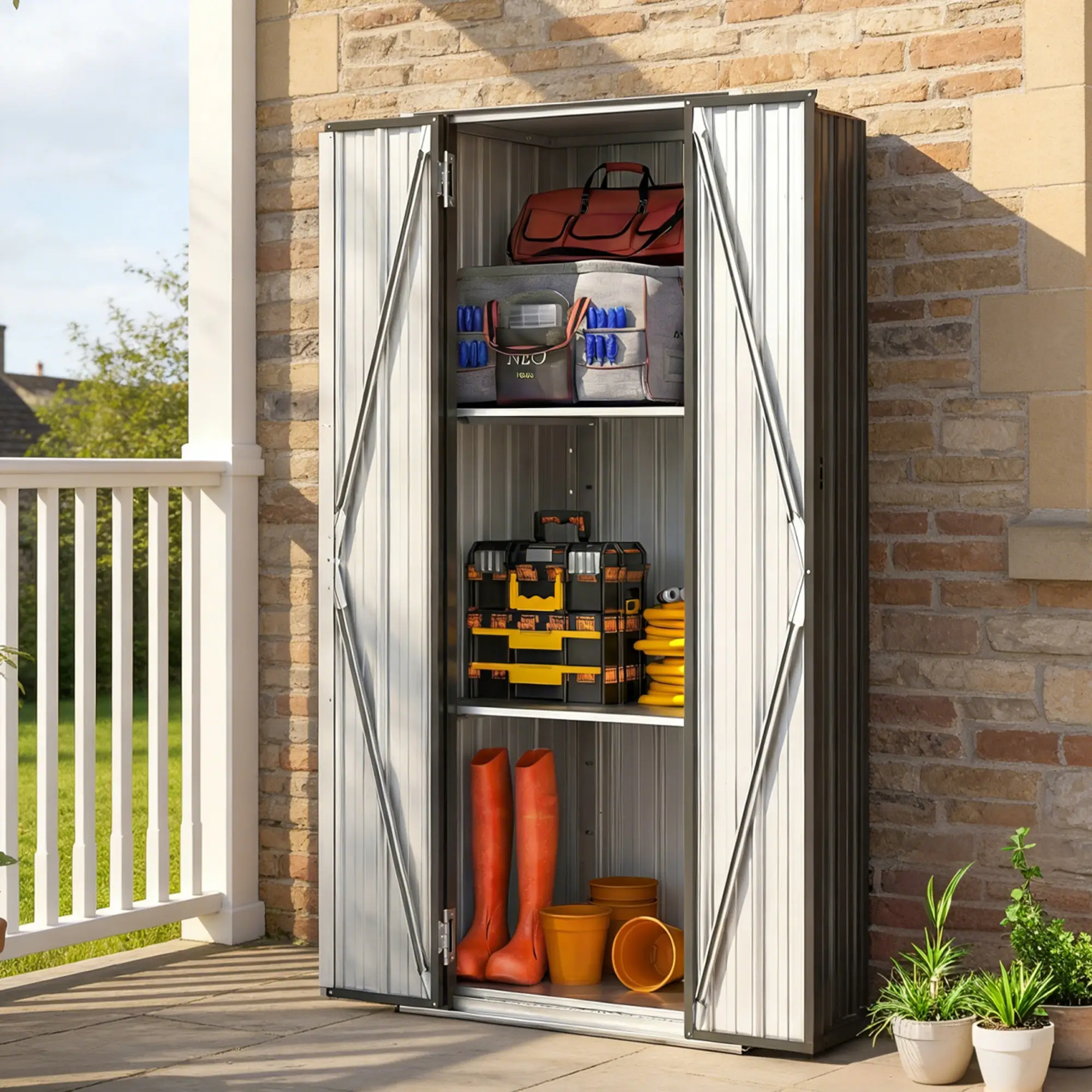 Outdoor Storage Shed, Adjustable Shelves, Metal Garden Shed, Double Doors - Image 8