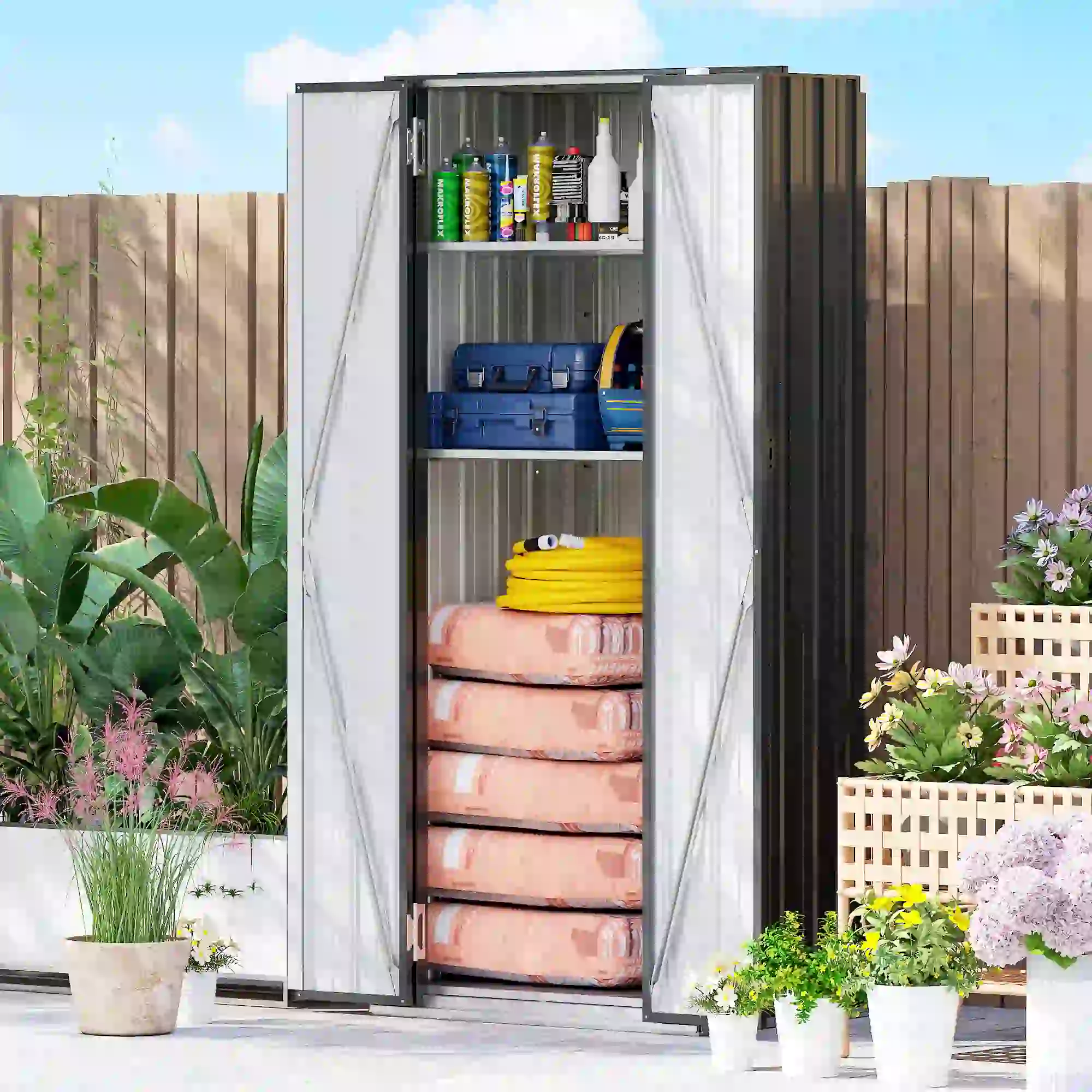 Outdoor Storage Shed, Adjustable Shelves, Metal Garden Shed, Double Doors - Image 9