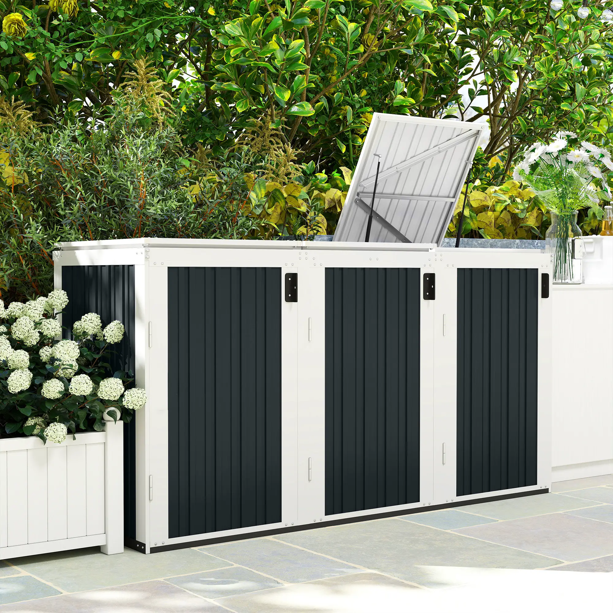 Outdoor Storage Shed, Rustproof Garbage Bin Shed, White And Grey - Image 2
