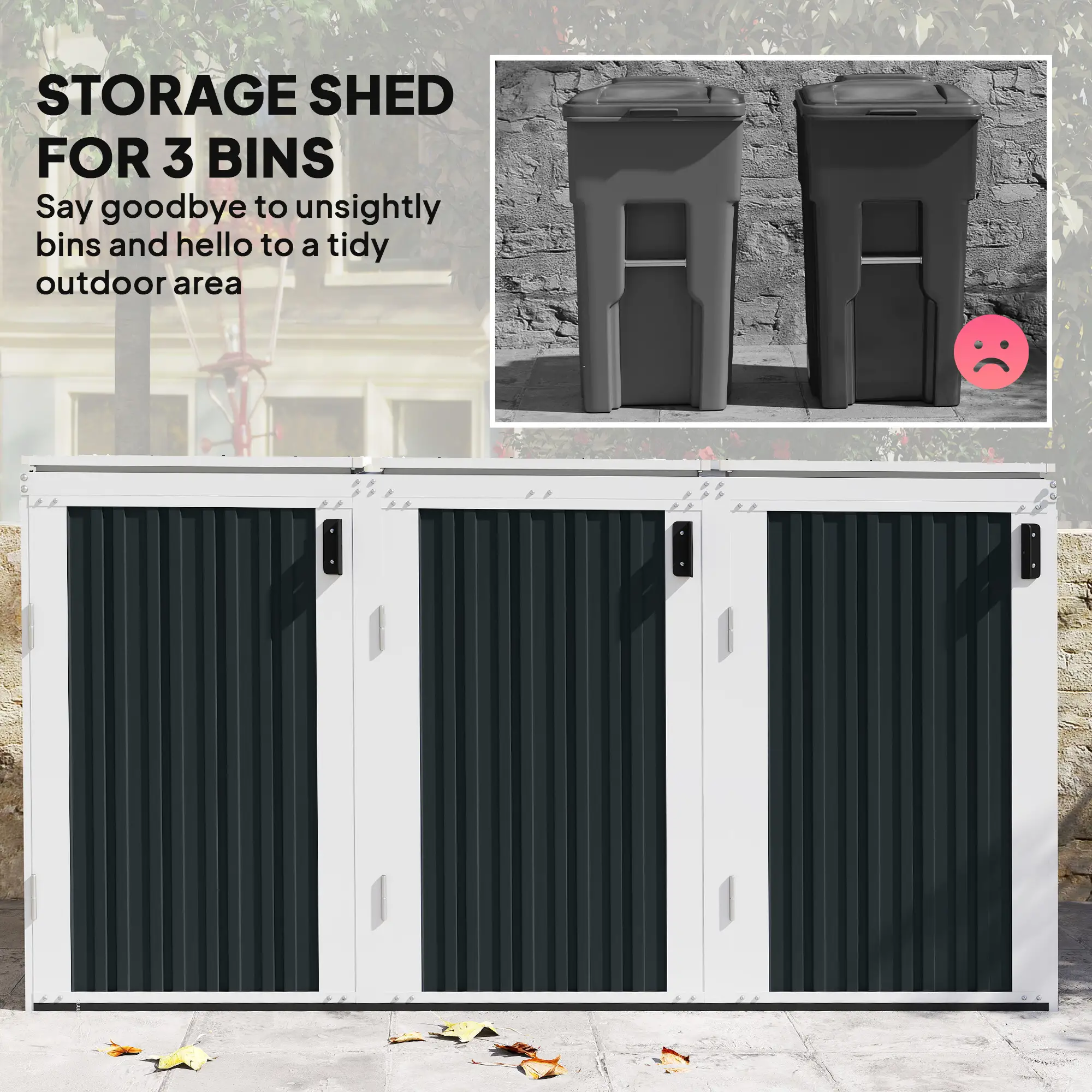 Outdoor Storage Shed, Rustproof Garbage Bin Shed, White And Grey - Image 4