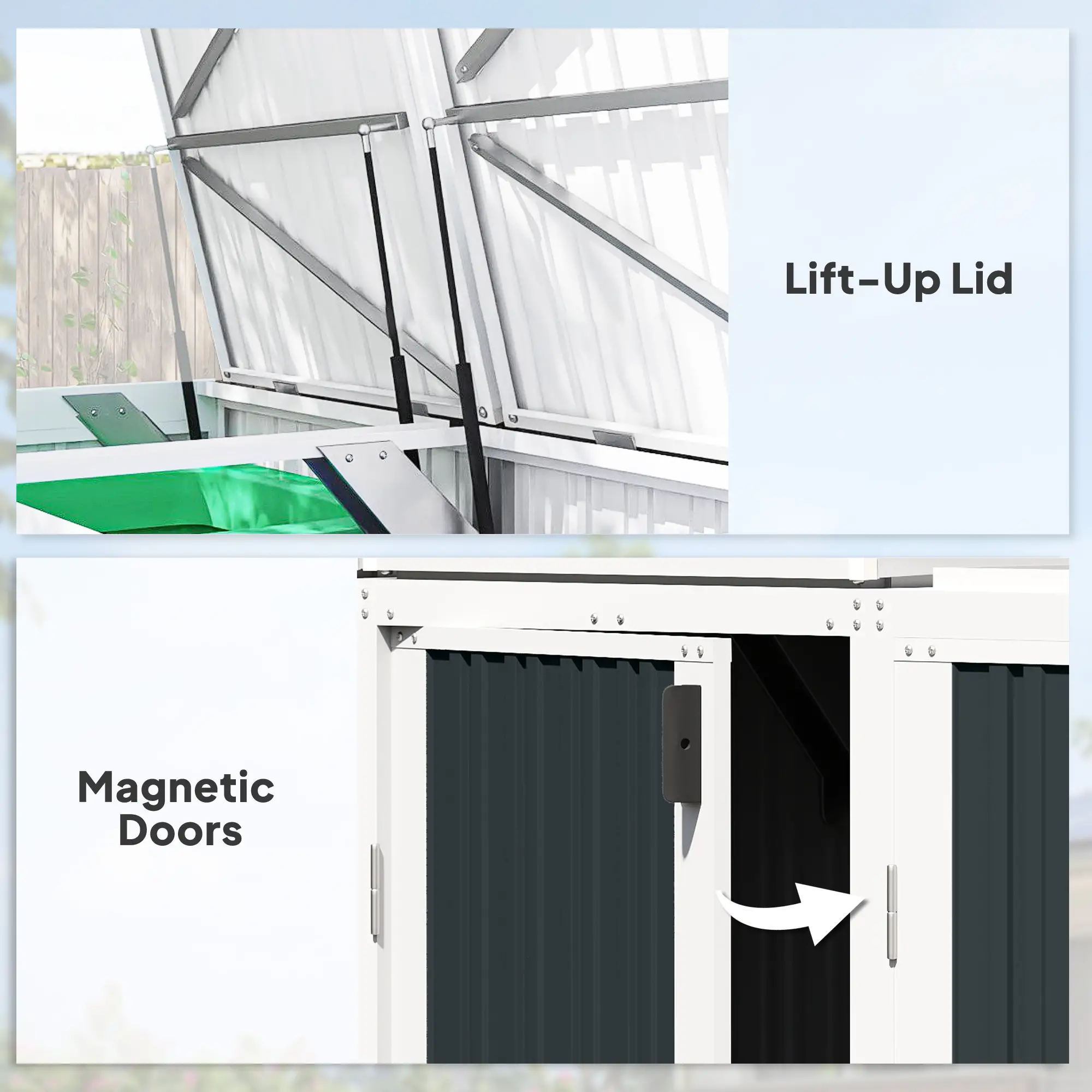 Outdoor Storage Shed, Rustproof Garbage Bin Shed, White And Grey - Image 6