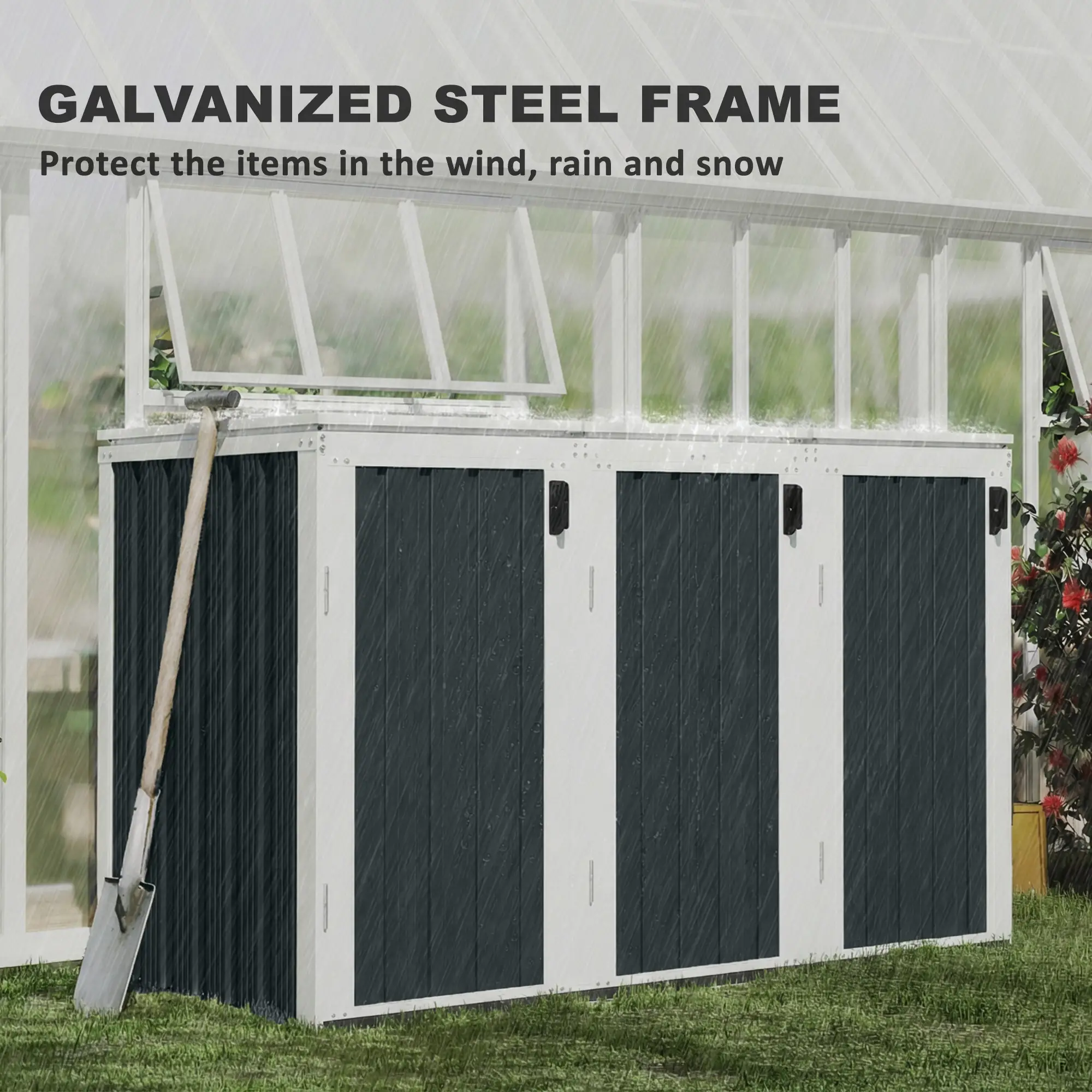 Outdoor Storage Shed, Rustproof Garbage Bin Shed, White And Grey - Image 7