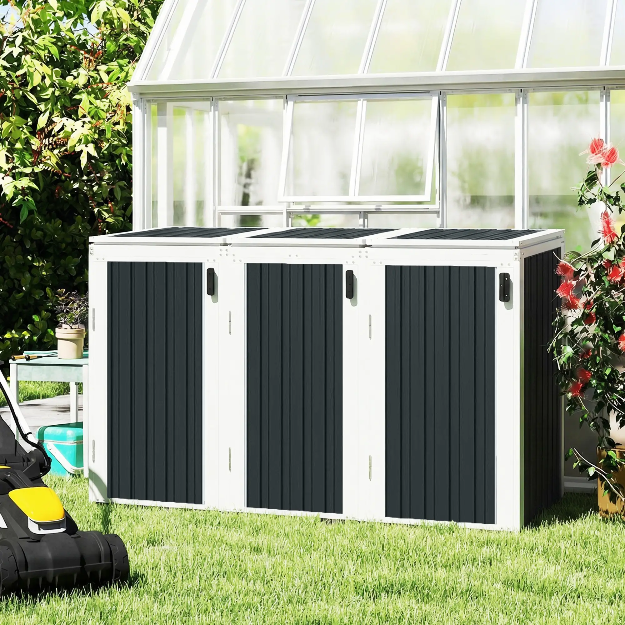 Outdoor Storage Shed, Rustproof Garbage Bin Shed, White And Grey - Image 8