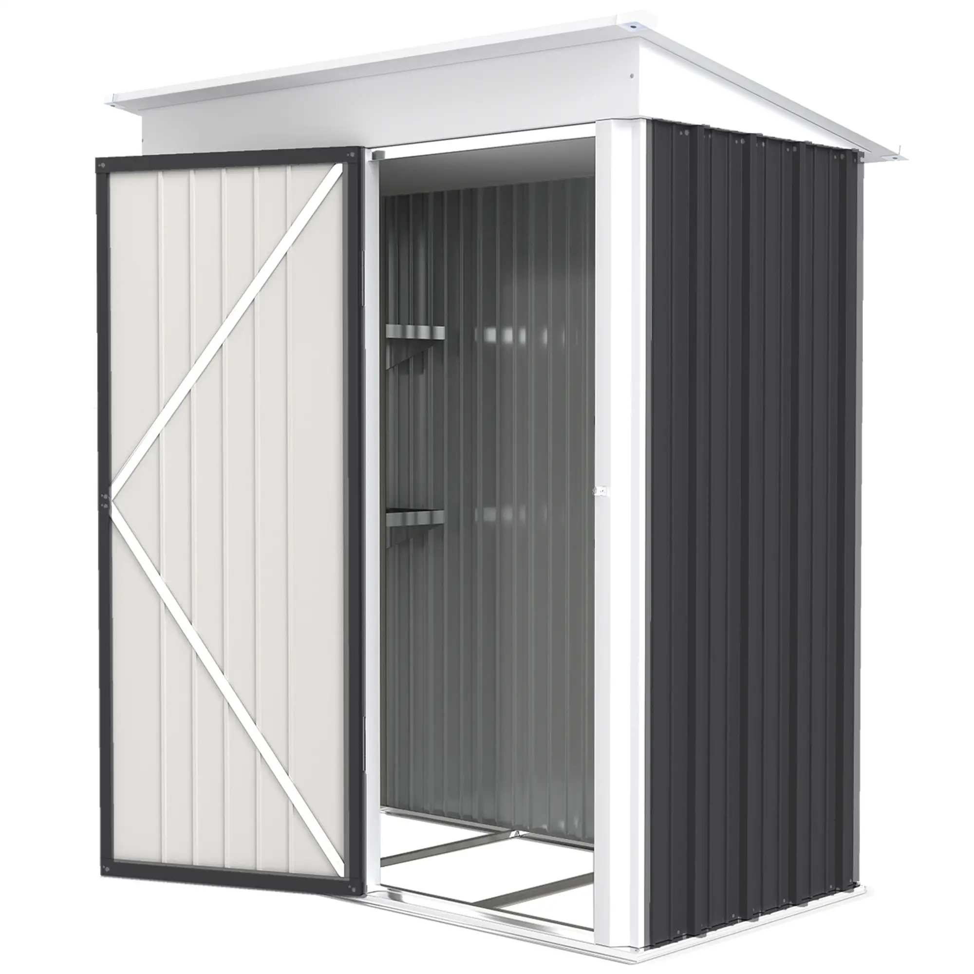 Outdoor Storage Shed, Steel Lean-To, Adjustable Shelf, 5'x3'x6', Dark Grey - Image 11