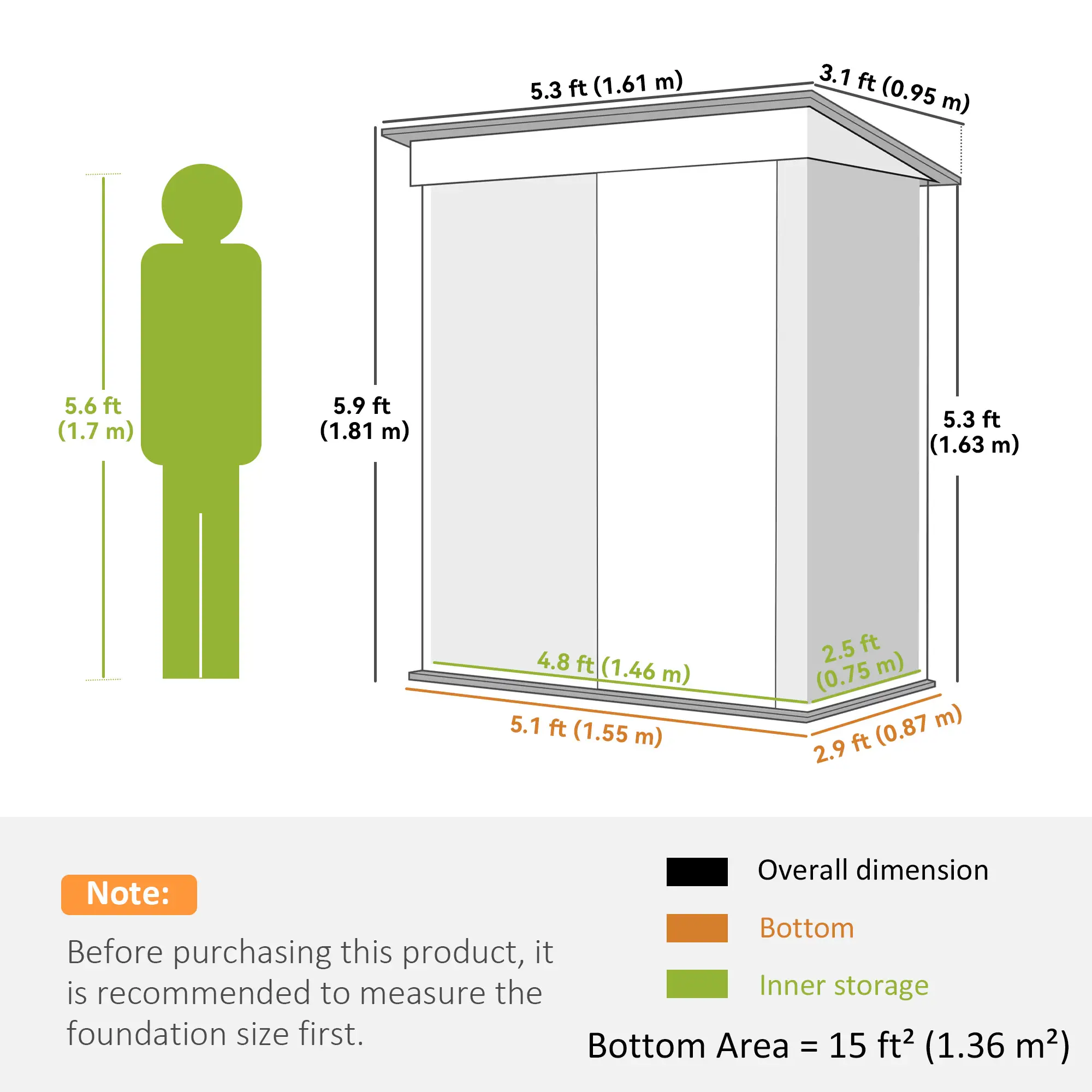 Outdoor Storage Shed, Steel Lean-To, Adjustable Shelf, 5'x3'x6', Dark Grey - Image 3