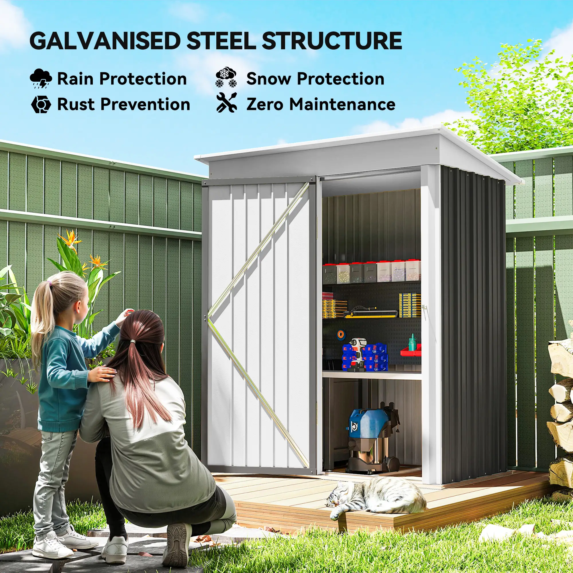 Outdoor Storage Shed, Steel Lean-To, Adjustable Shelf, 5'x3'x6', Dark Grey - Image 4