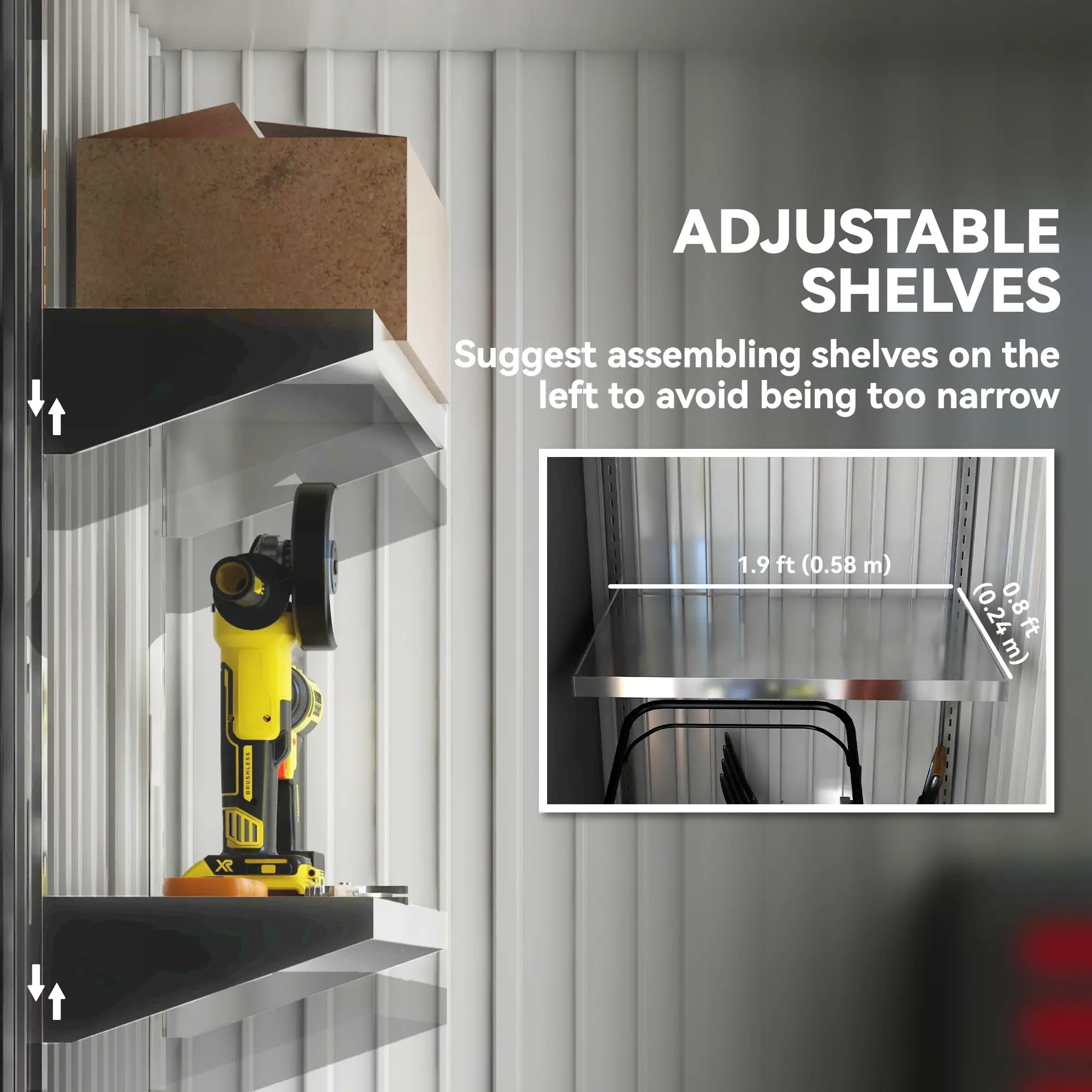 Outdoor Storage Shed, Steel Lean-To, Adjustable Shelf, 5'x3'x6', Dark Grey - Image 5