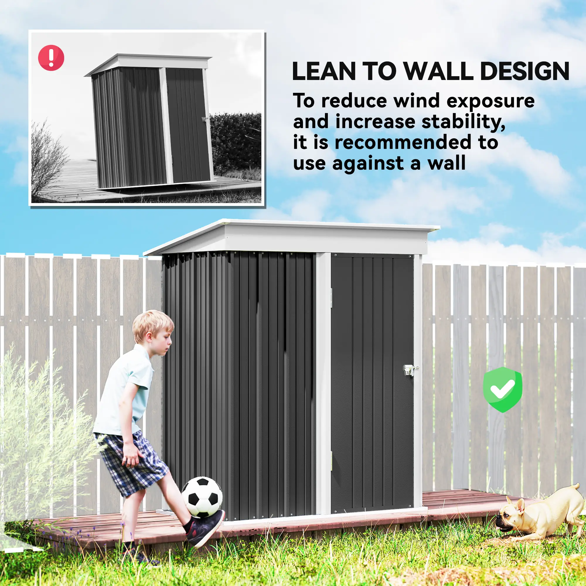 Outdoor Storage Shed, Steel Lean-To, Adjustable Shelf, 5'x3'x6', Dark Grey - Image 6