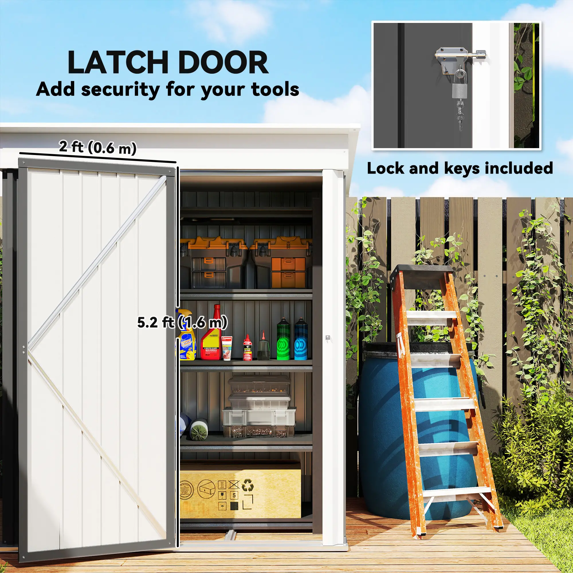 Outdoor Storage Shed, Steel Lean-To, Adjustable Shelf, 5'x3'x6', Dark Grey - Image 7