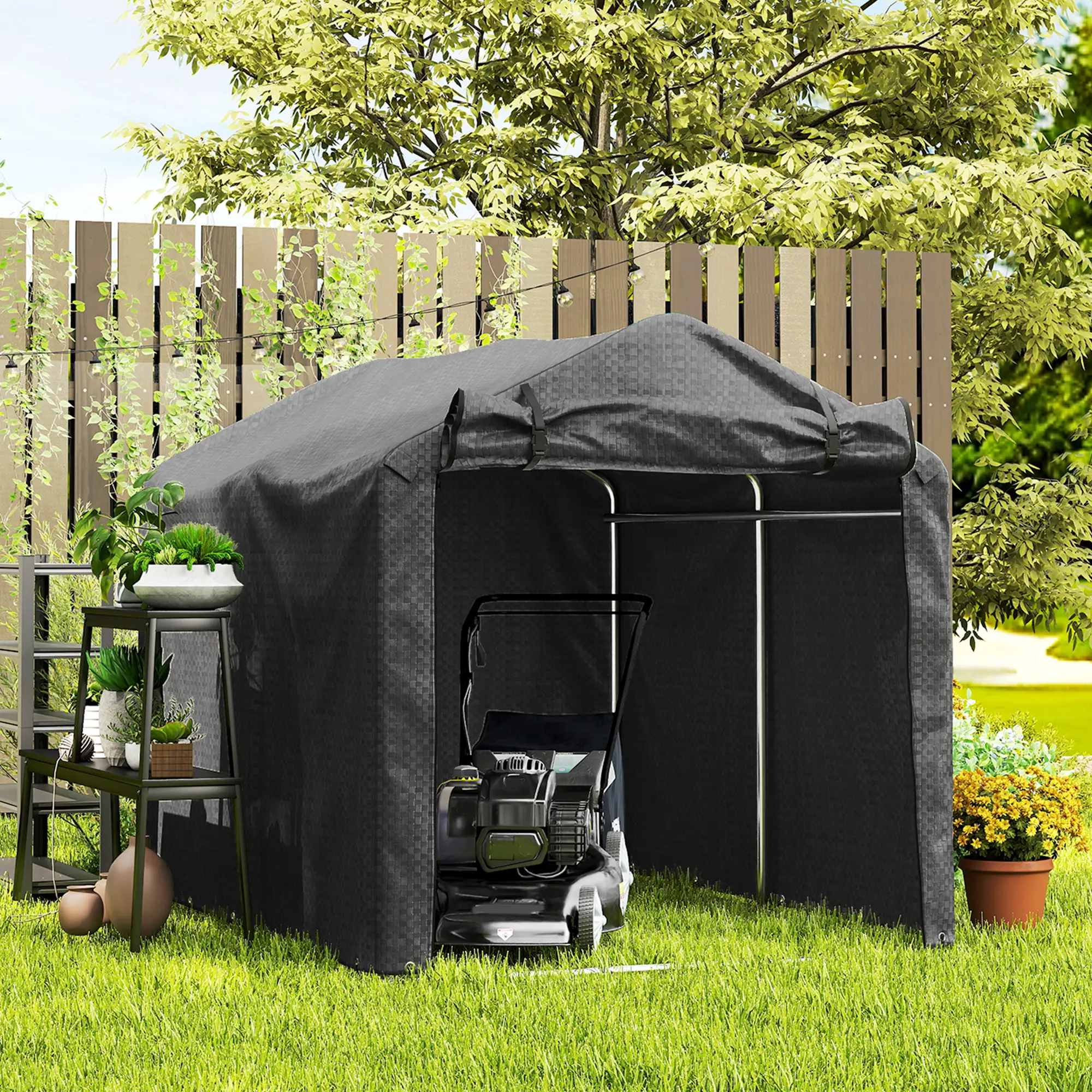 Outdoor Storage Shed, UV Resistant Bike Tent, Portable for Motorcycle, Black - Image 10