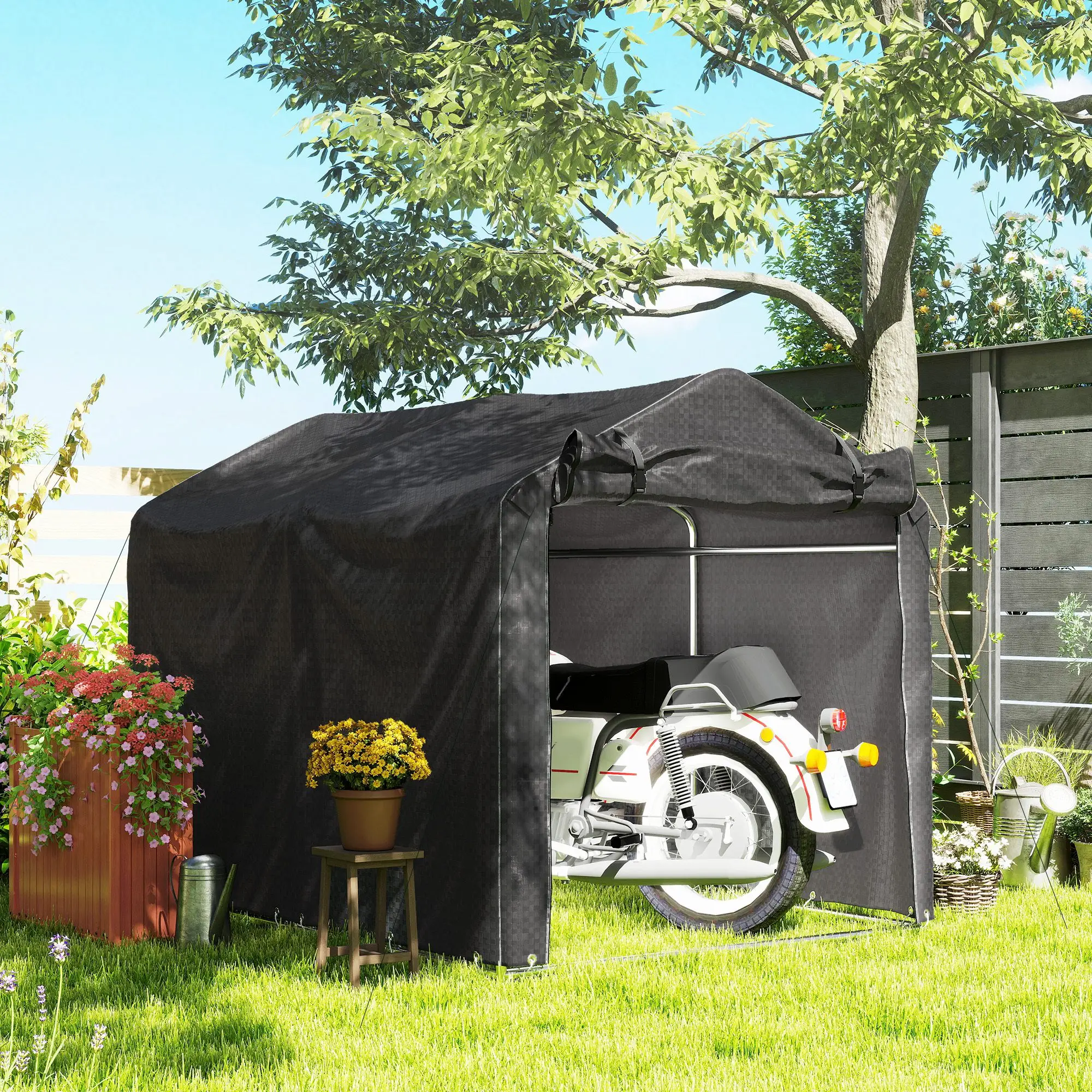 Outdoor Storage Shed, UV Resistant Bike Tent, Portable for Motorcycle, Black - Image 2
