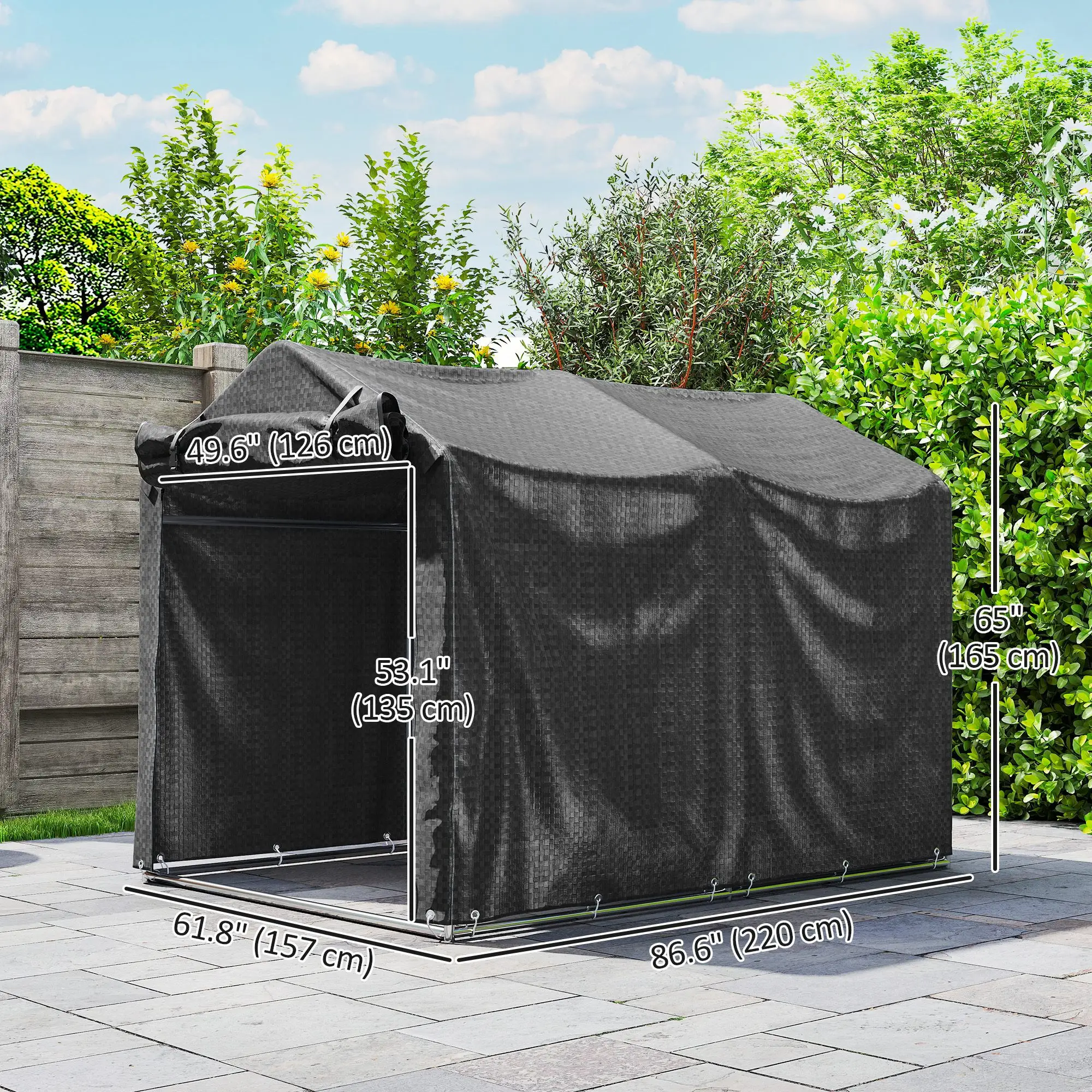 Outdoor Storage Shed, UV Resistant Bike Tent, Portable for Motorcycle, Black - Image 3