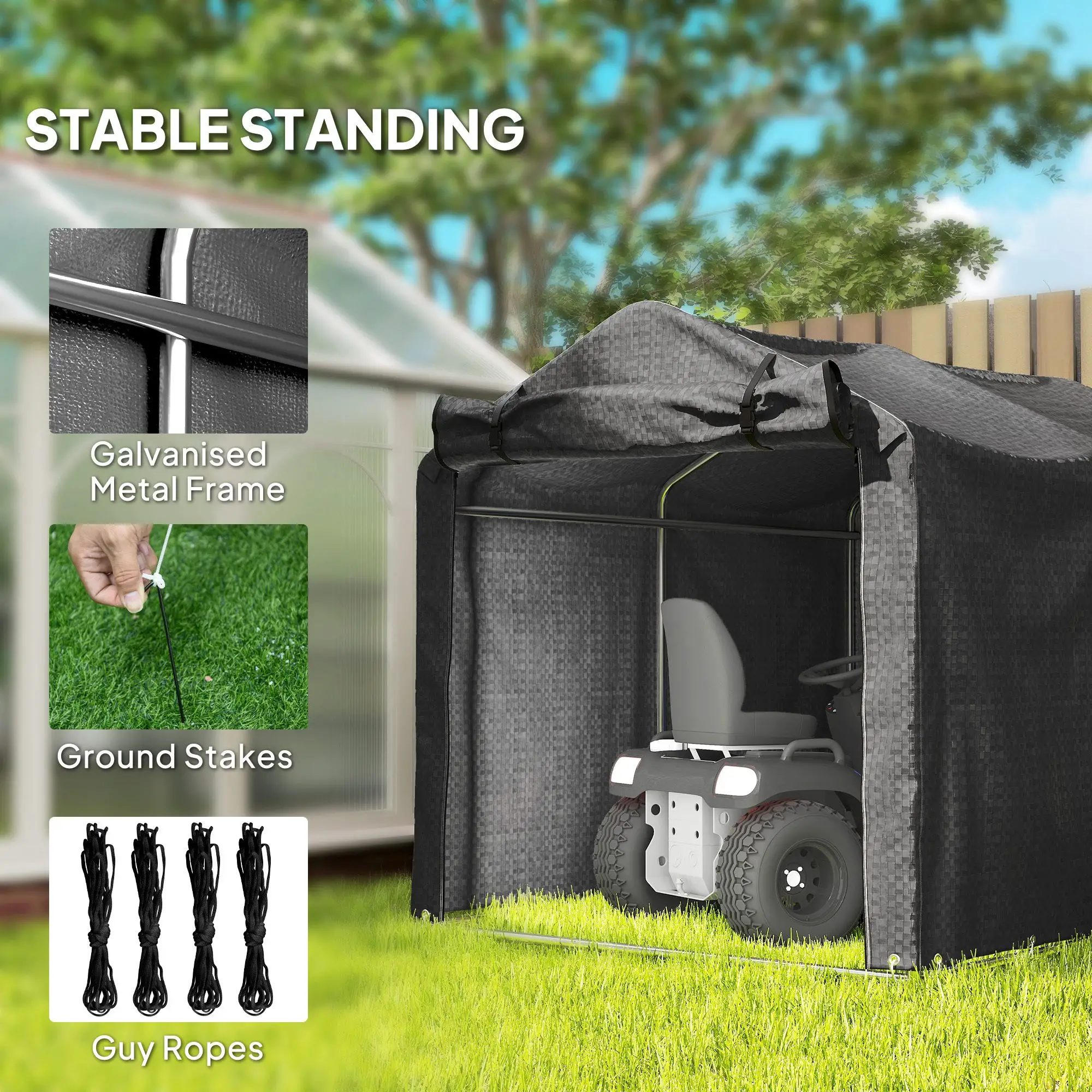Outdoor Storage Shed, UV Resistant Bike Tent, Portable for Motorcycle, Black - Image 5