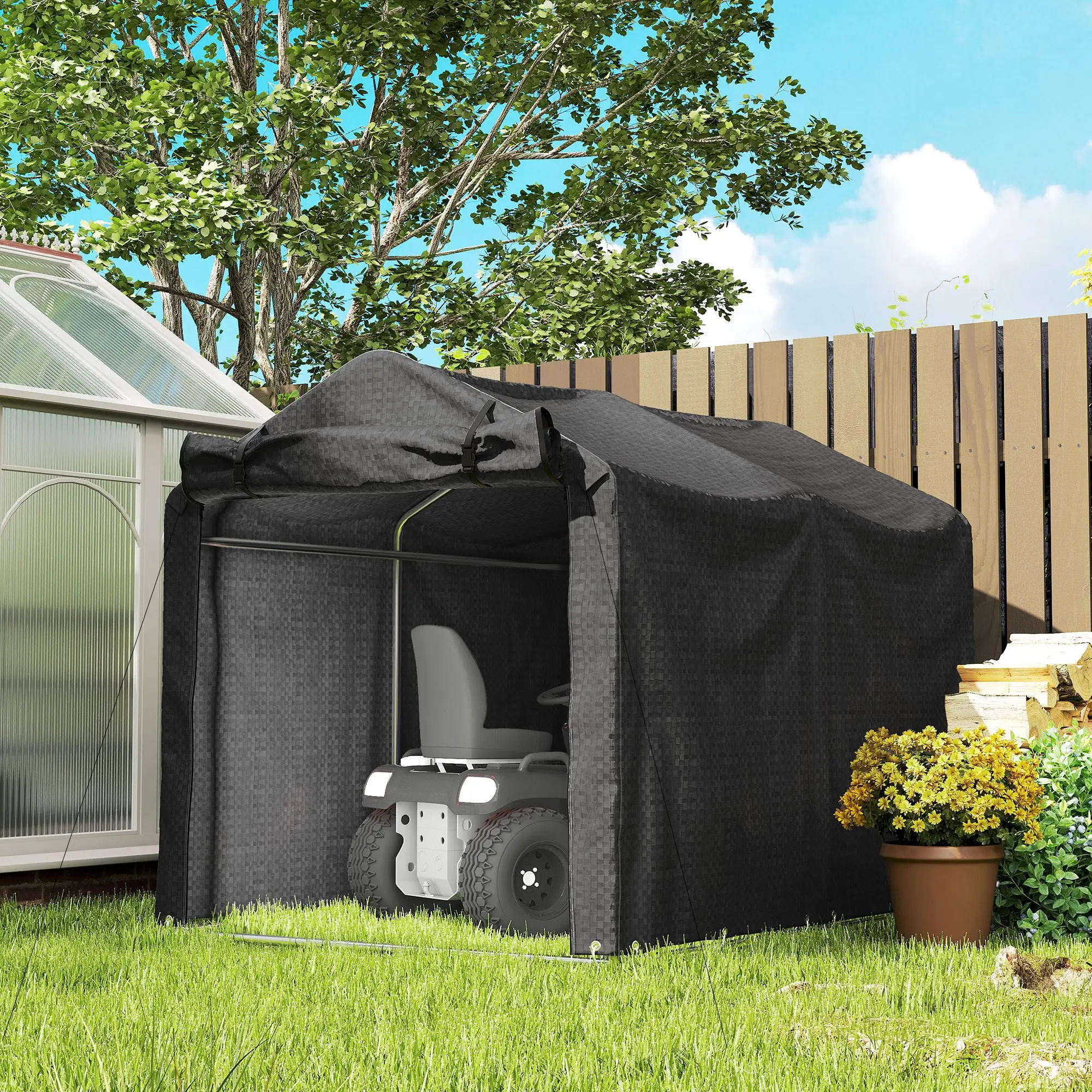 Outdoor Storage Shed, UV Resistant Bike Tent, Portable for Motorcycle, Black - Image 8