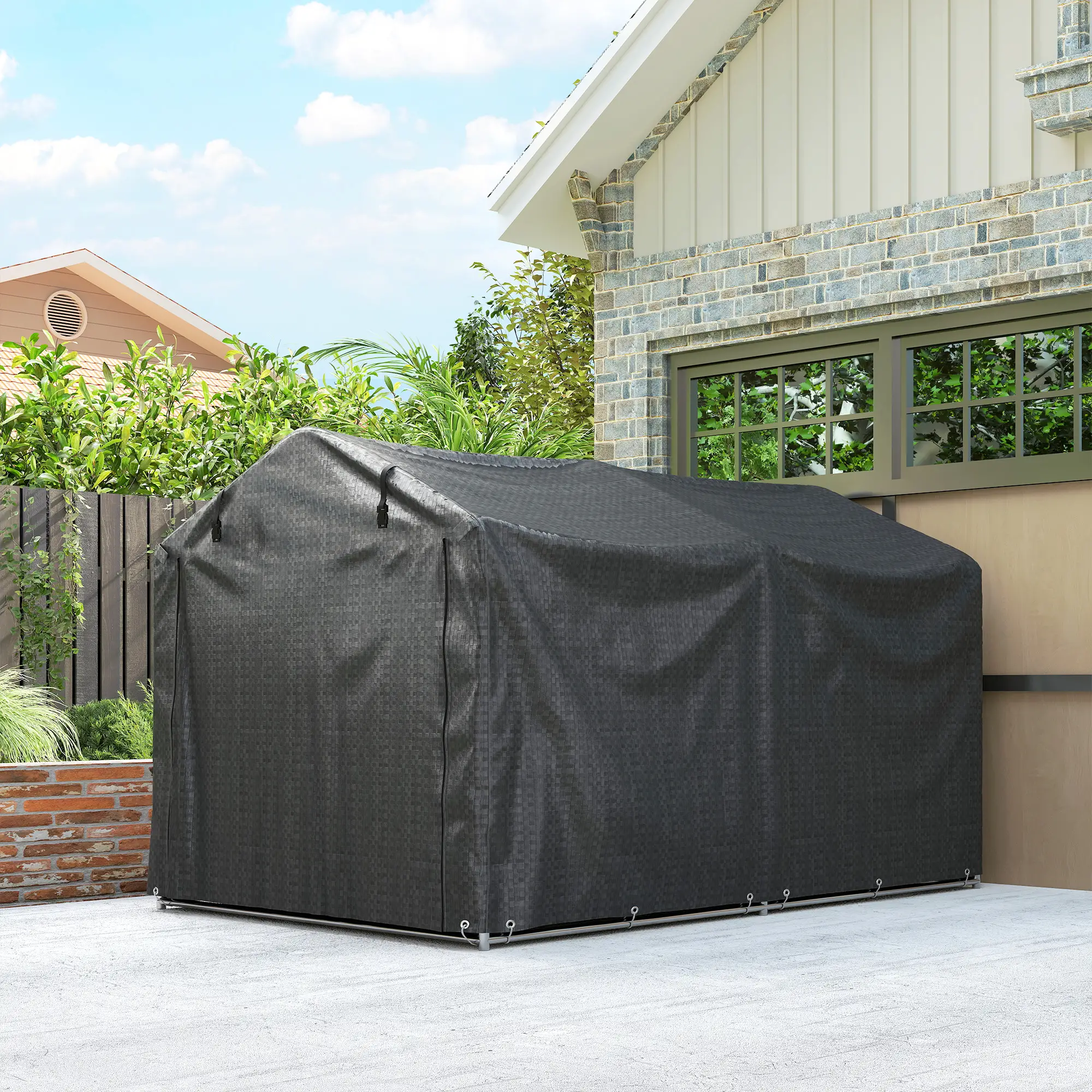 Outdoor Storage Shed, UV Resistant Bike Tent, Portable for Motorcycle, Black - Image 9