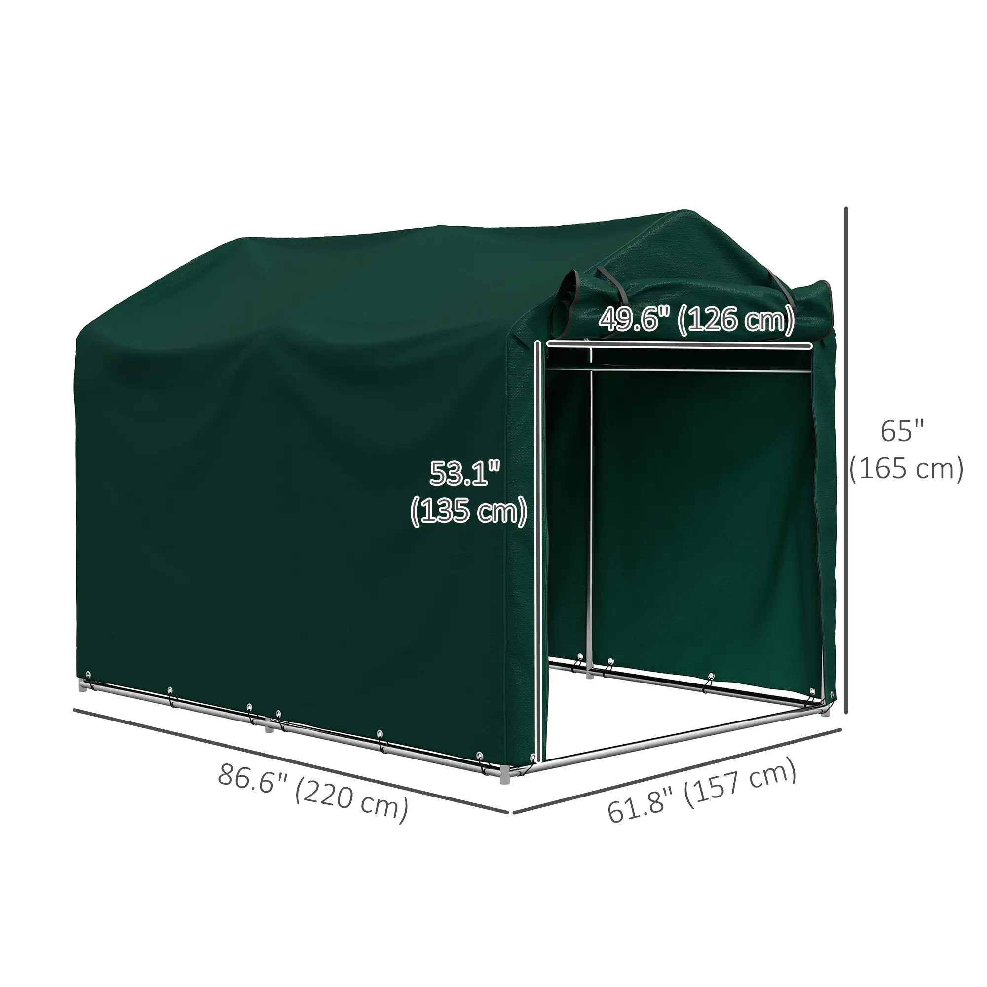 Outdoor Storage Shed, UV Resistant Bike Tent, Roll-up Door, Dark Green - Image 3