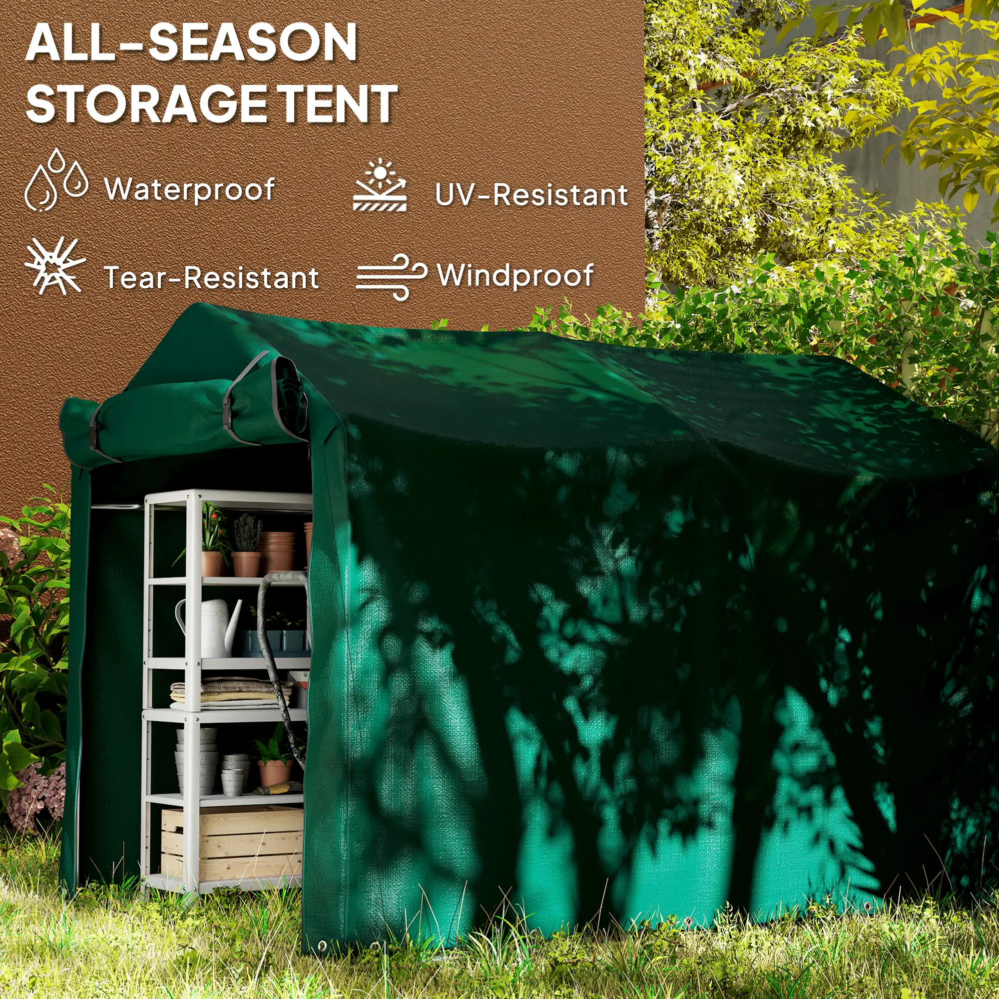 Outdoor Storage Shed, UV Resistant Bike Tent, Roll-up Door, Dark Green - Image 4