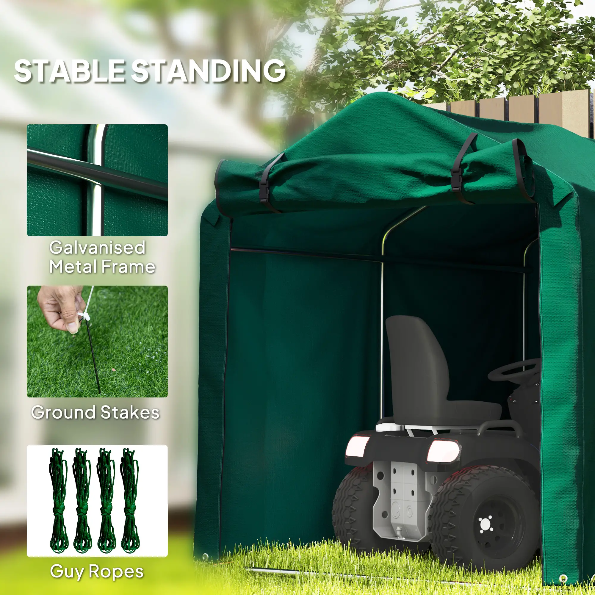 Outdoor Storage Shed, UV Resistant Bike Tent, Roll-up Door, Dark Green - Image 5