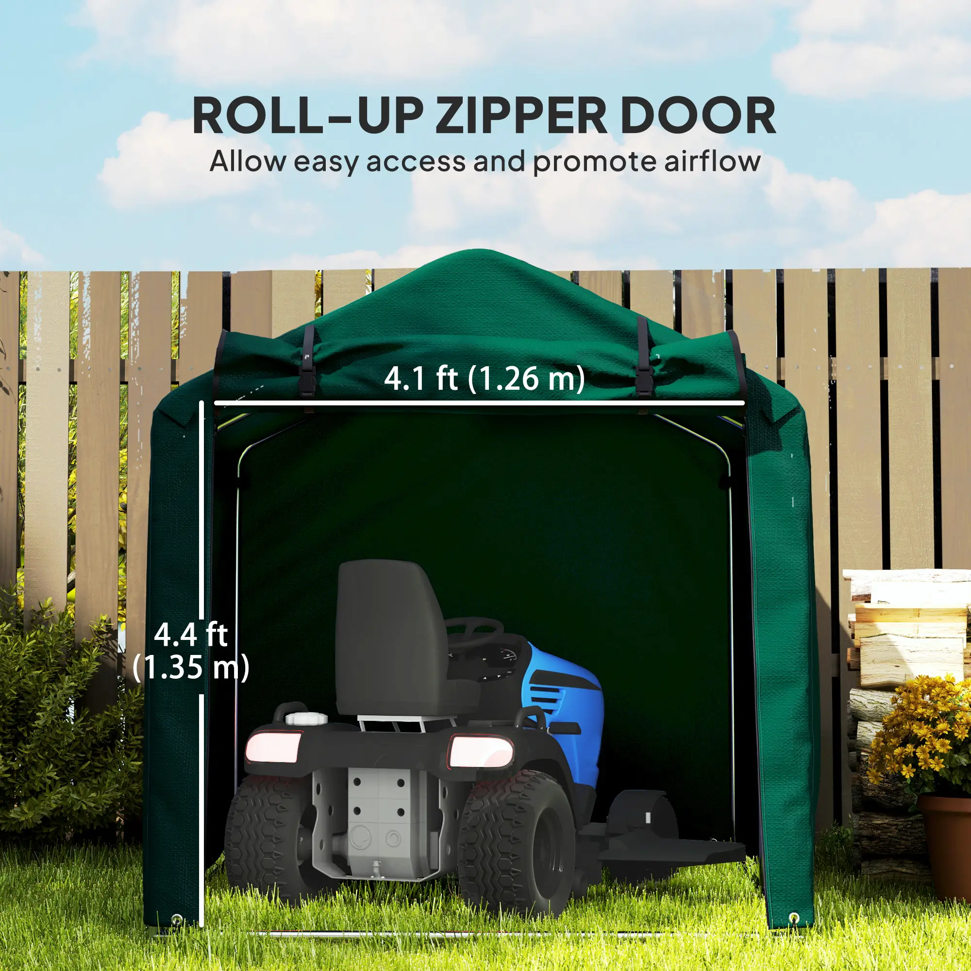 Outdoor Storage Shed, UV Resistant Bike Tent, Roll-up Door, Dark Green - Image 6