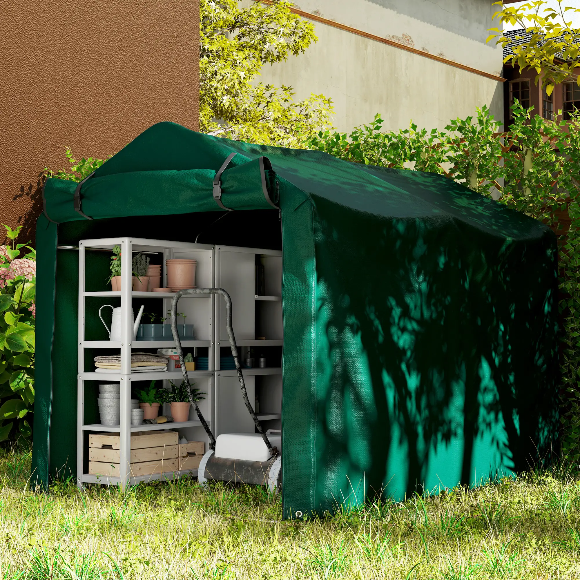 Outdoor Storage Shed, UV Resistant Bike Tent, Roll-up Door, Dark Green - Image 7