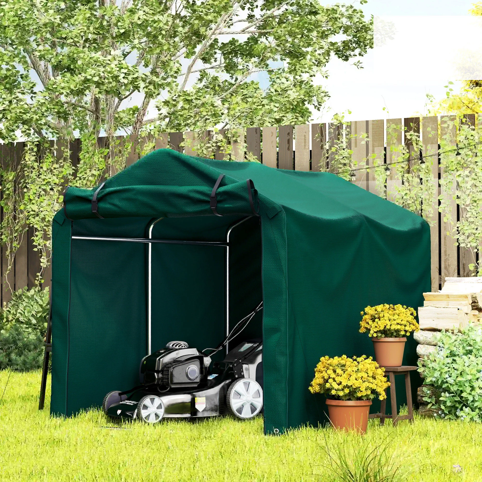 Outdoor Storage Shed, UV Resistant Bike Tent, Roll-up Door, Dark Green - Image 8