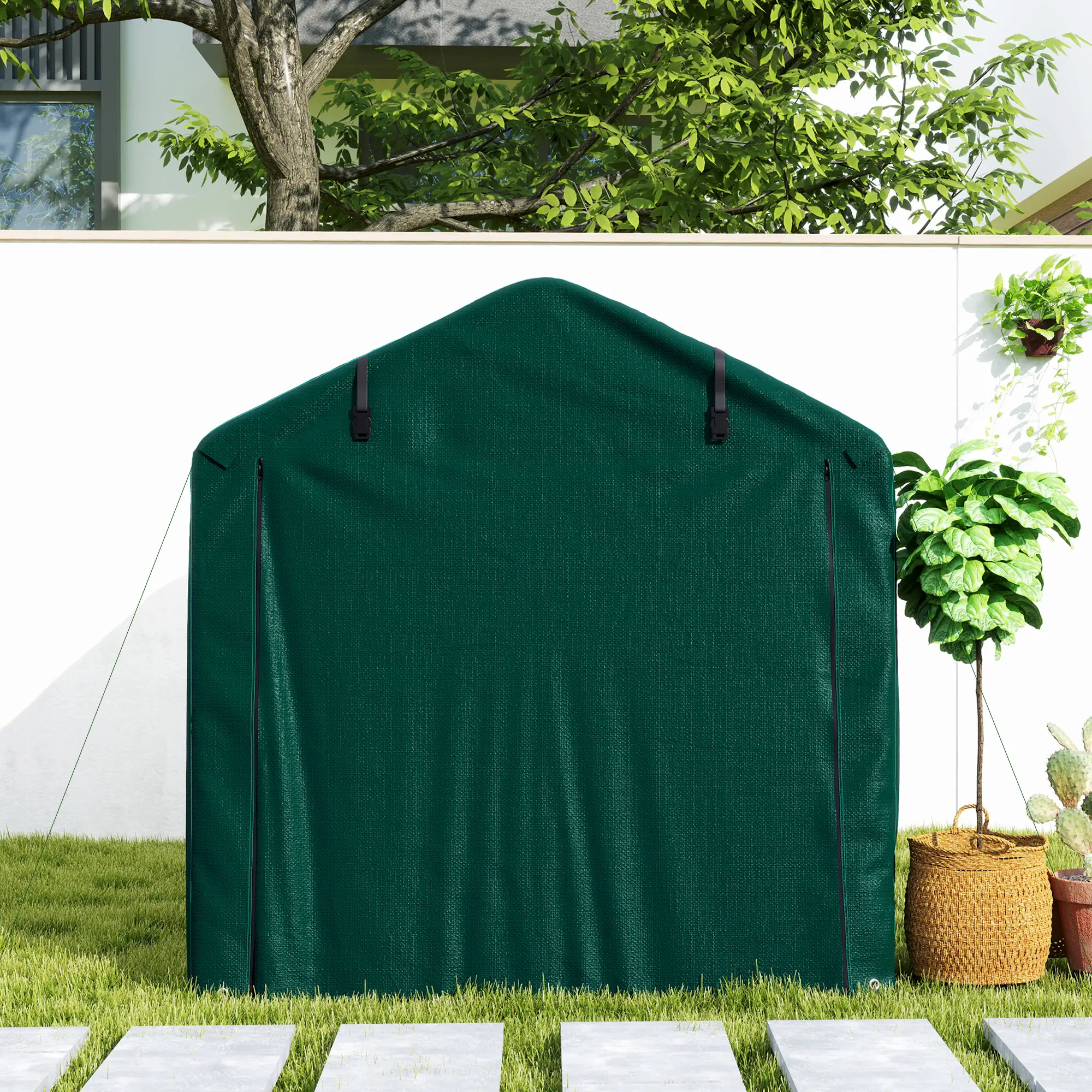 Outdoor Storage Shed, UV Resistant Bike Tent, Roll-up Door, Dark Green - Image 9