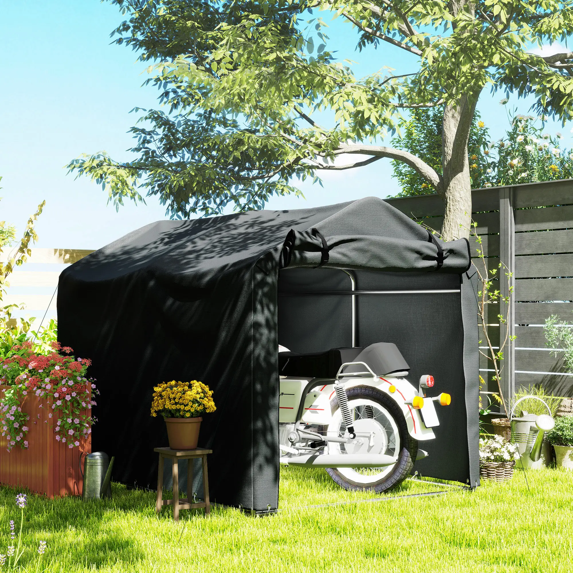 Outdoor Storage Shed, UV Resistant Bike Tent, Roll-up Zipper Door, Dark Grey - Image 2